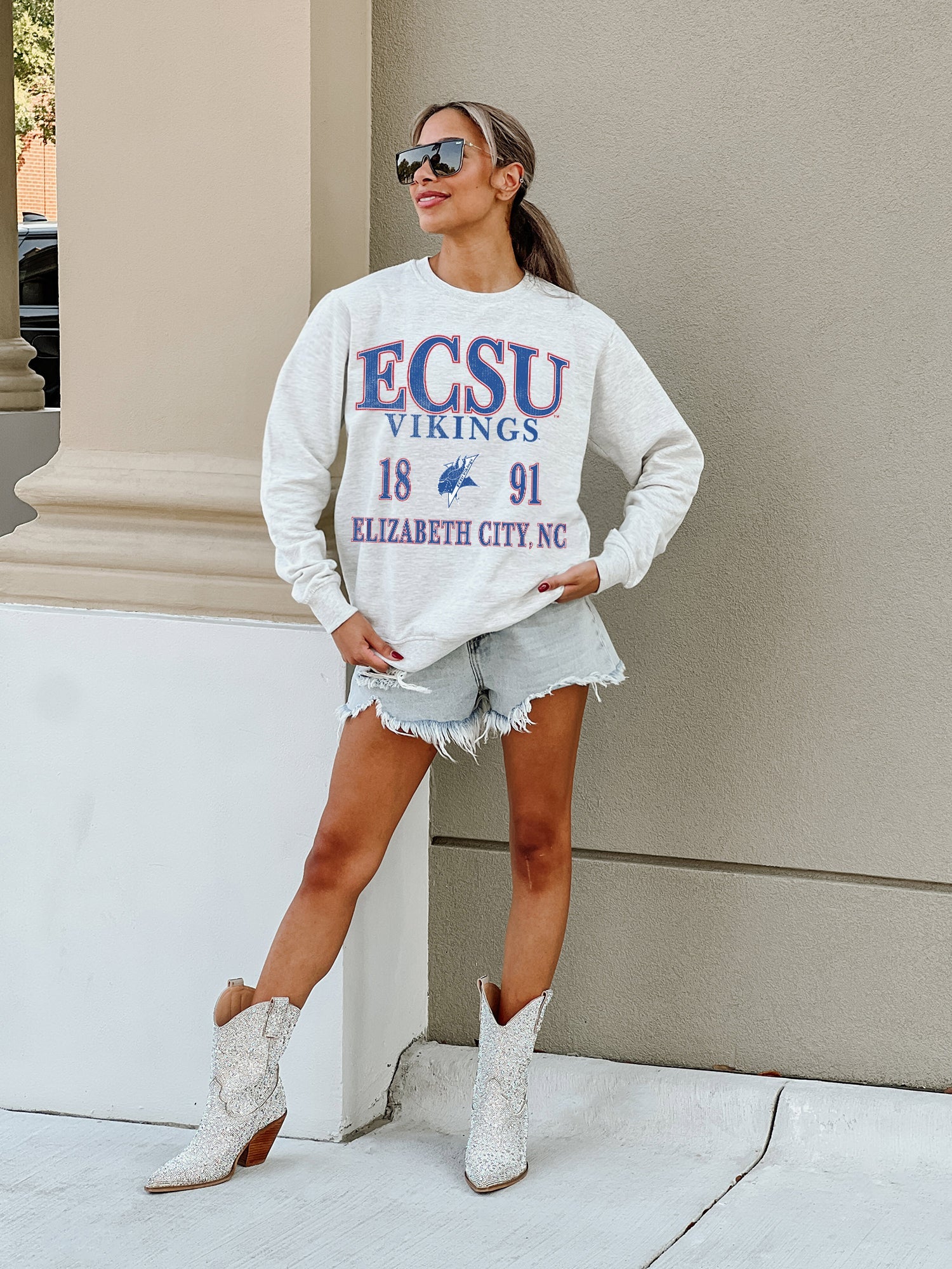 ELIZABETH CITY STATE UNIVERSITY VIKINGS ALLEGIANCE PREMIUM FLEECE DROP SHOULDER CREWNECK PULLOVER