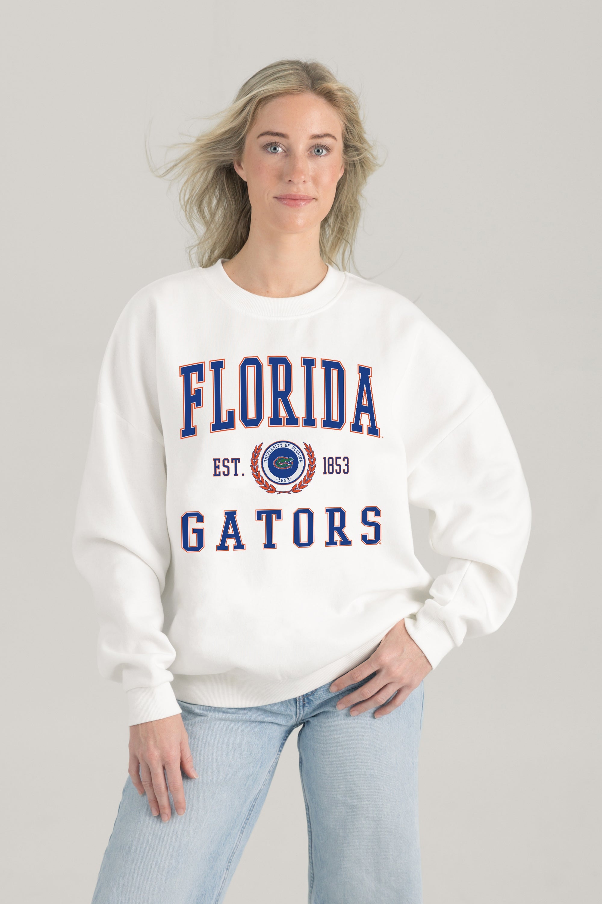 FLORIDA GATORS TIMELESS TRIUMPH PREMIUM FLEECE DROP SHOULDER CREWNECK PULLOVER