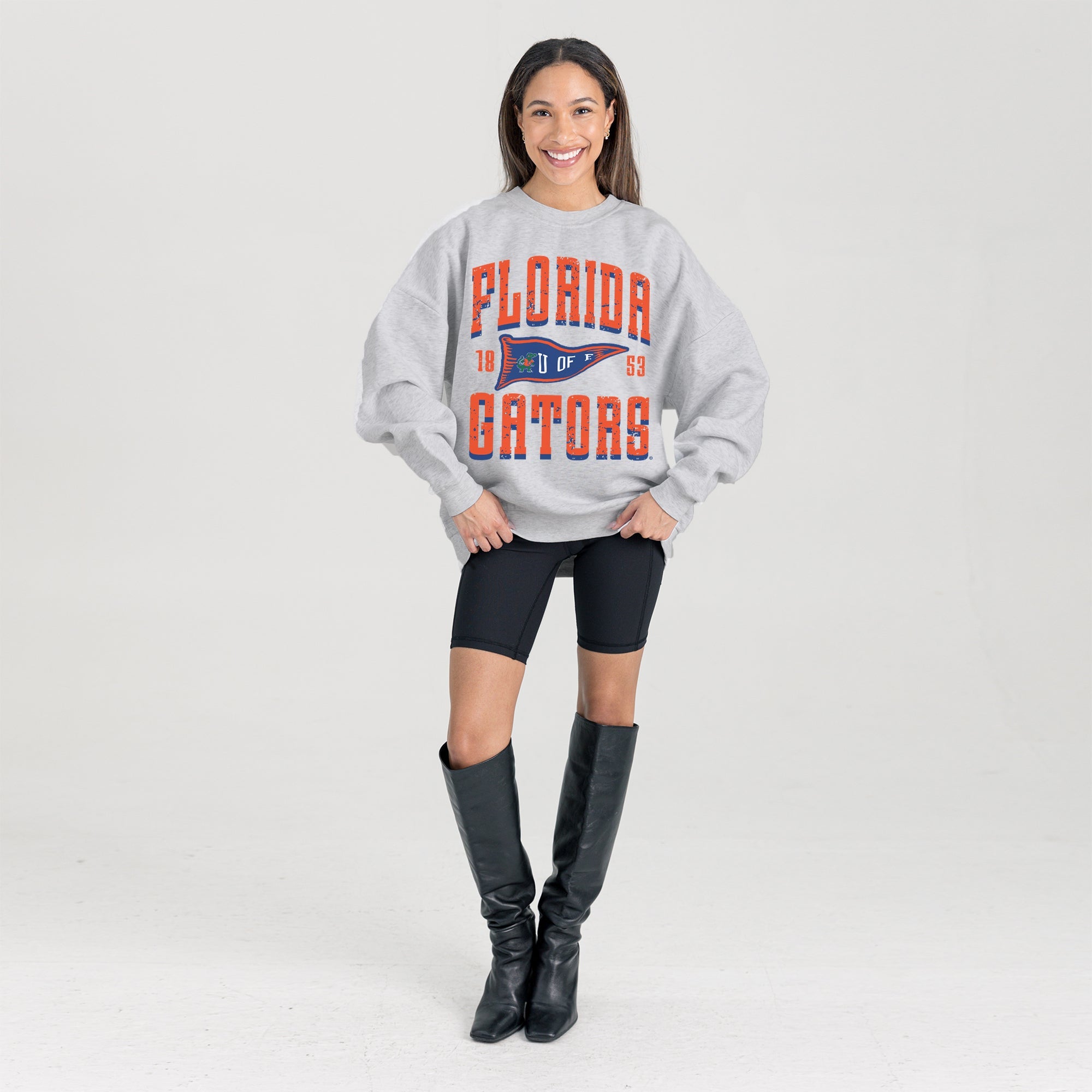 FLORIDA GATORS PENNANT PRIDE PREMIUM FLEECE DROP SHOULDER CREWNECK PULLOVER