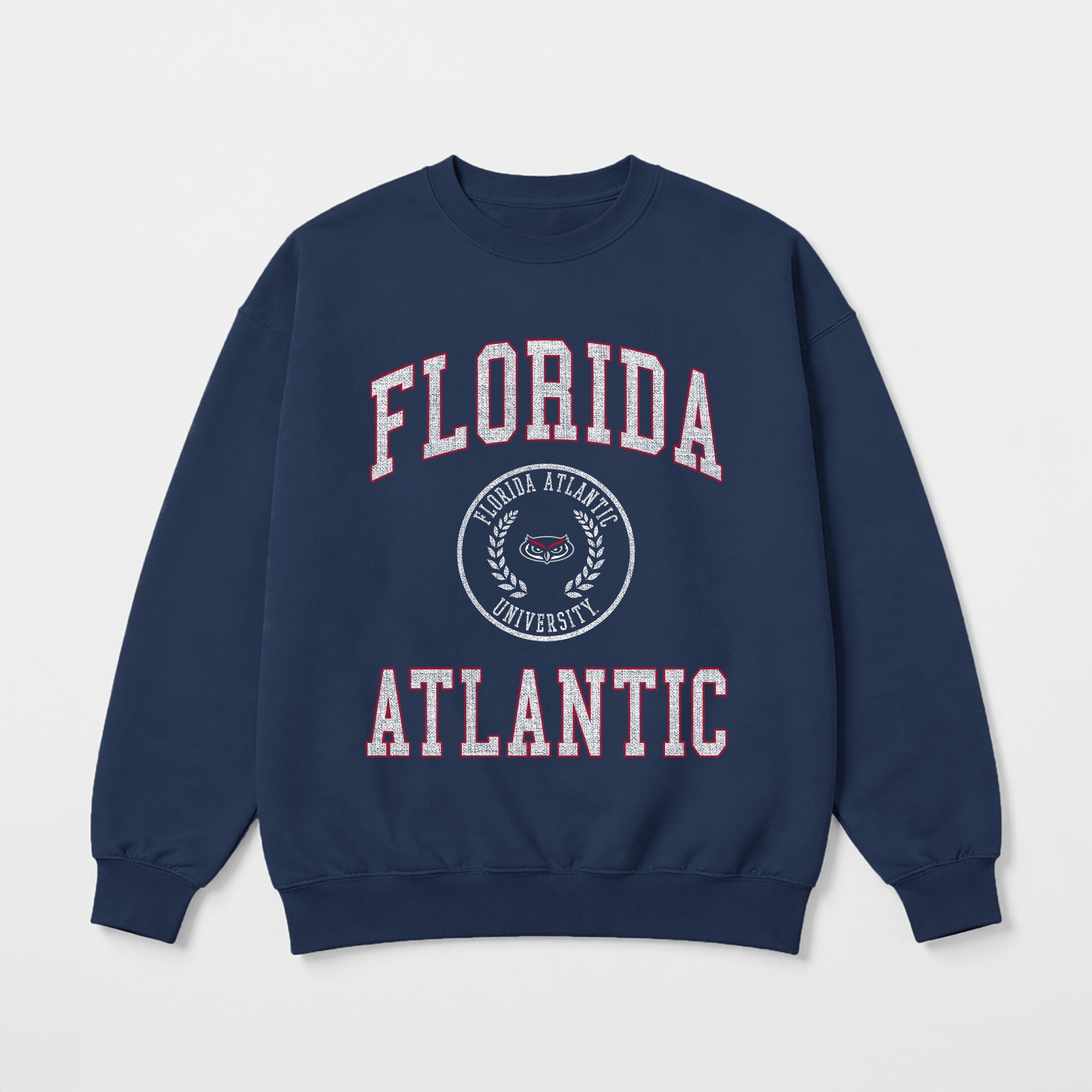 FLORIDA ATLANTIC OWLS PRIME PLAY PREMIUM FLEECE DROP SHOULDER CREWNECK PULLOVER