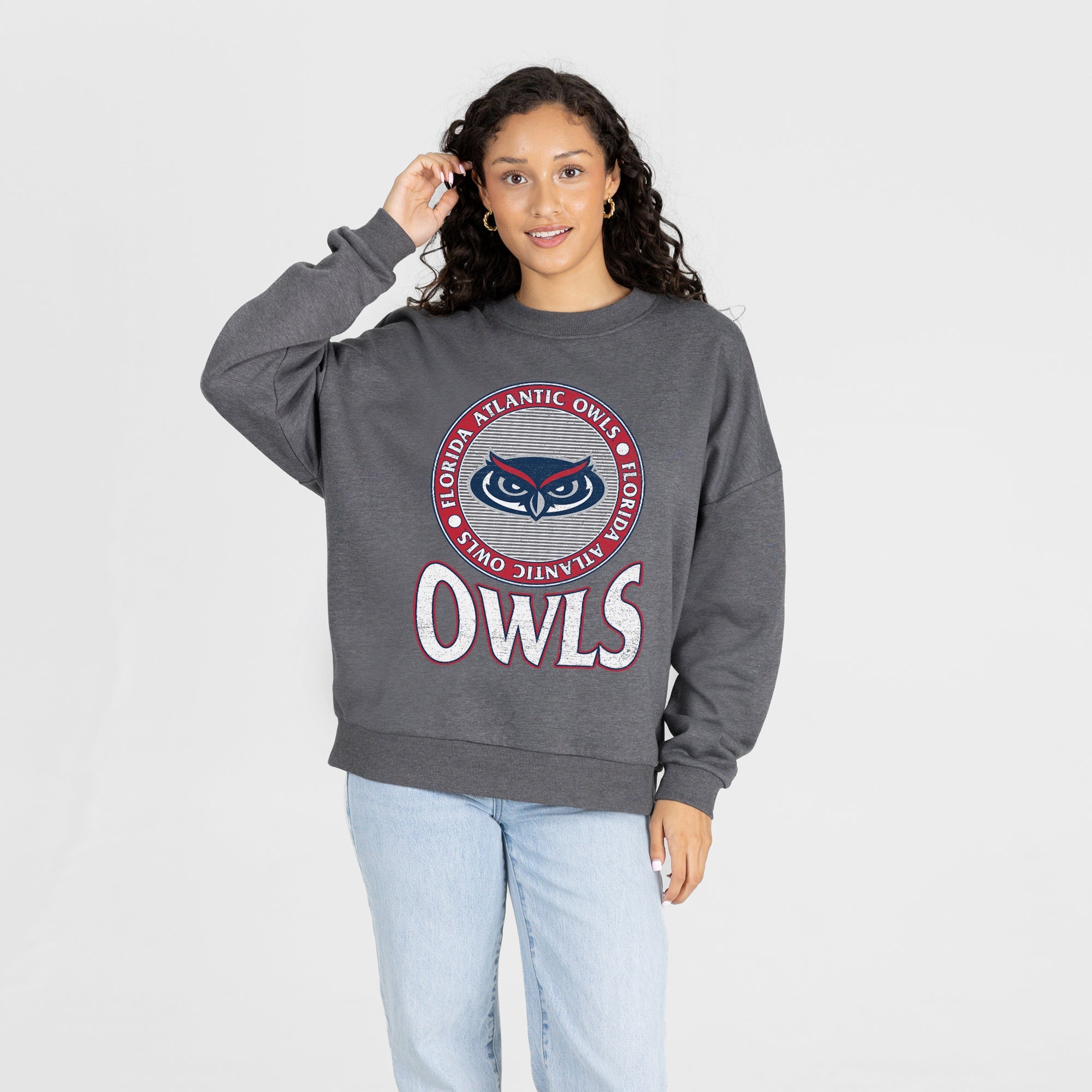 FLORIDA ATLANTIC OWLS SATURDAY SEAL PREMIUM FLEECE DROP SHOULDER CREWNECK PULLOVER