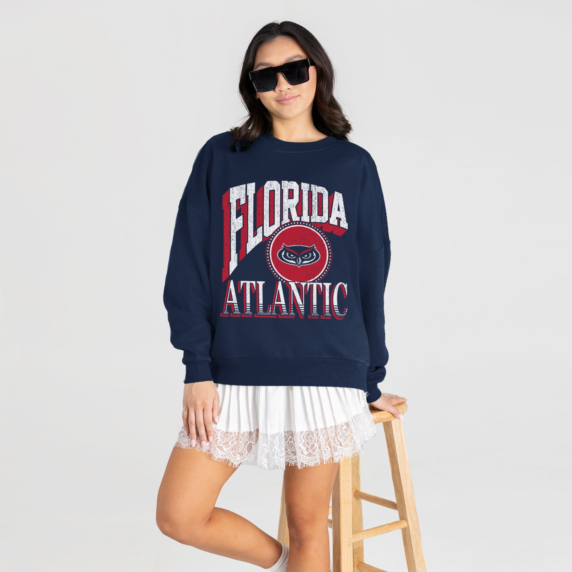 FLORIDA ATLANTIC OWLS MAIN CHARACTER PREMIUM FLEECE DROP SHOULDER CREWNECK PULLOVER