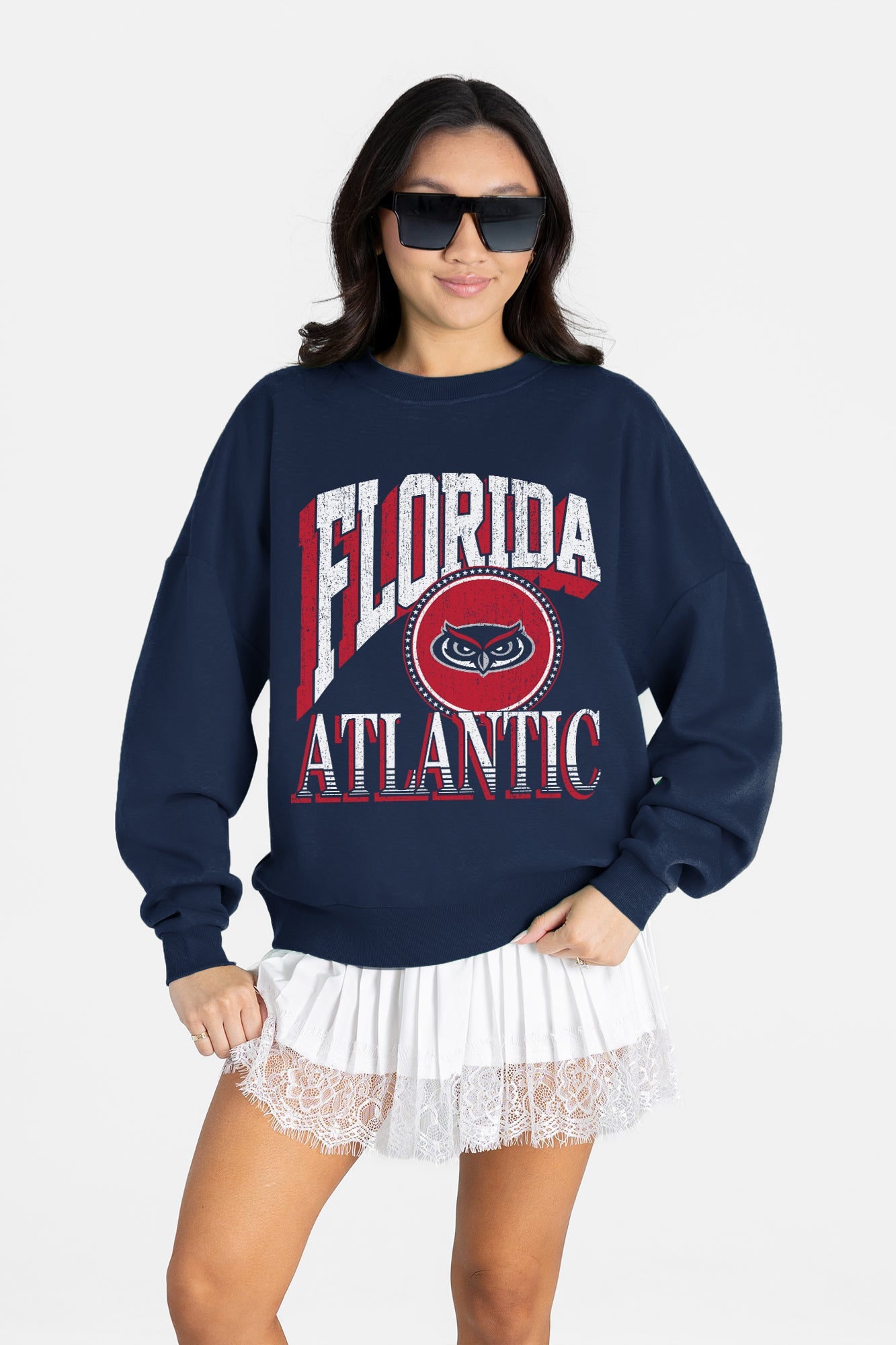 FLORIDA ATLANTIC OWLS MAIN CHARACTER PREMIUM FLEECE DROP SHOULDER CREWNECK PULLOVER