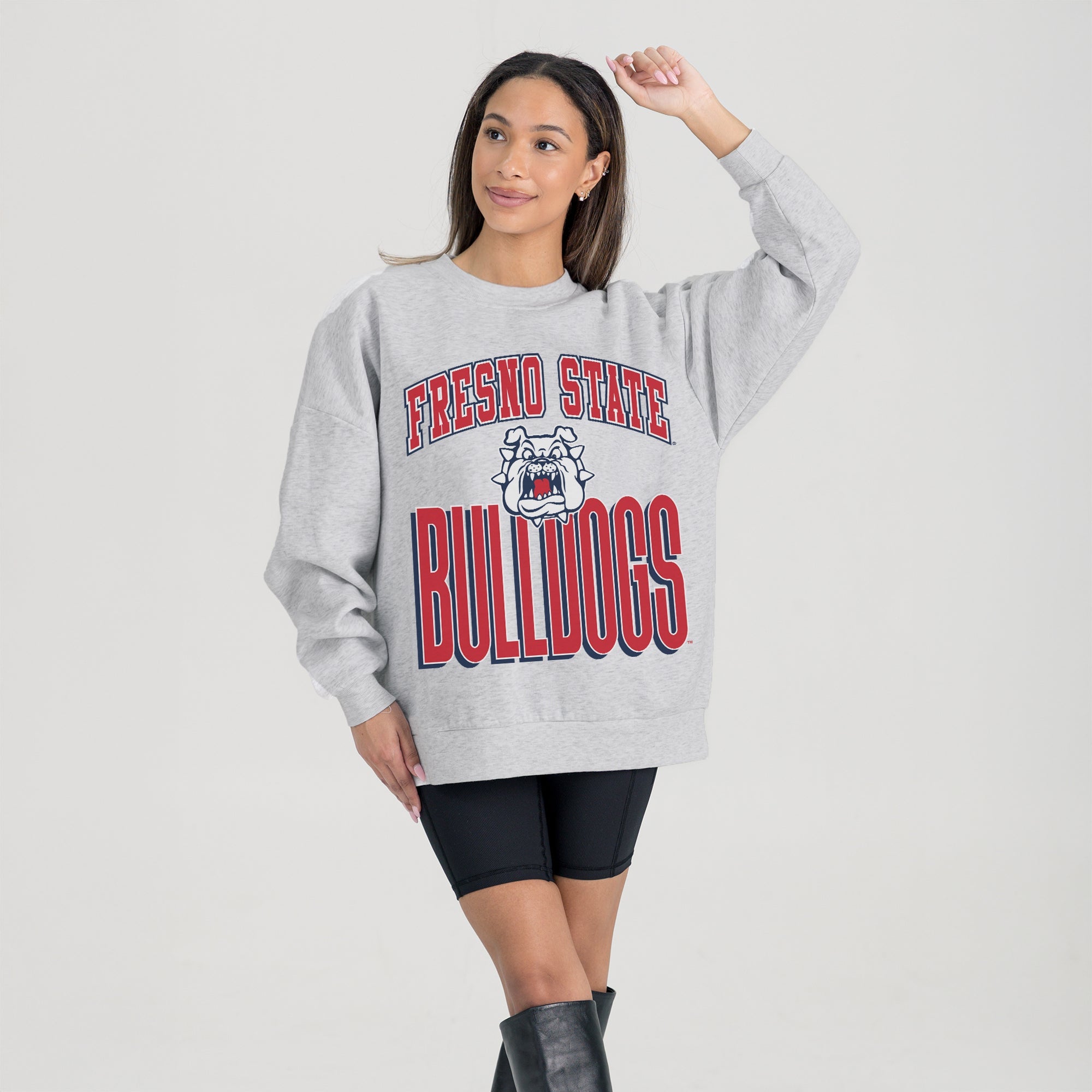 FRESNO STATE BULLDOGS FIERCE FOCUS PREMIUM FLEECE DROP SHOULDER CREWNECK PULLOVER