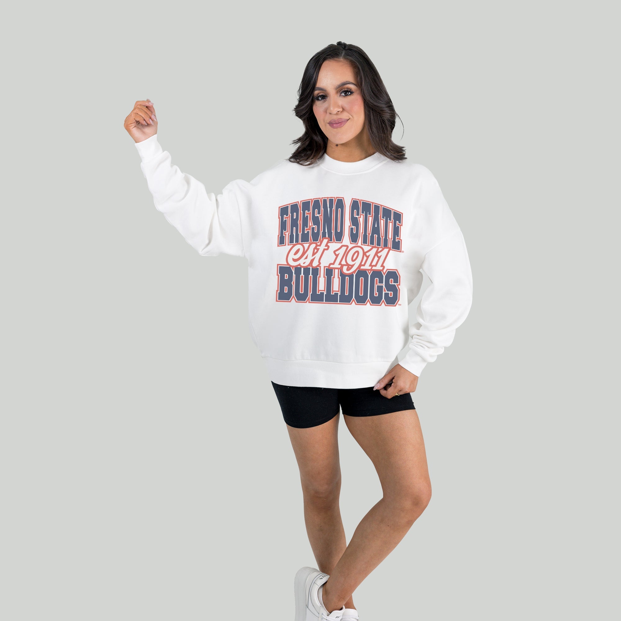 FRESNO STATE BULLDOGS FADED FORMATION PREMIUM FLEECE DROP SHOULDER CREWNECK PULLOVER