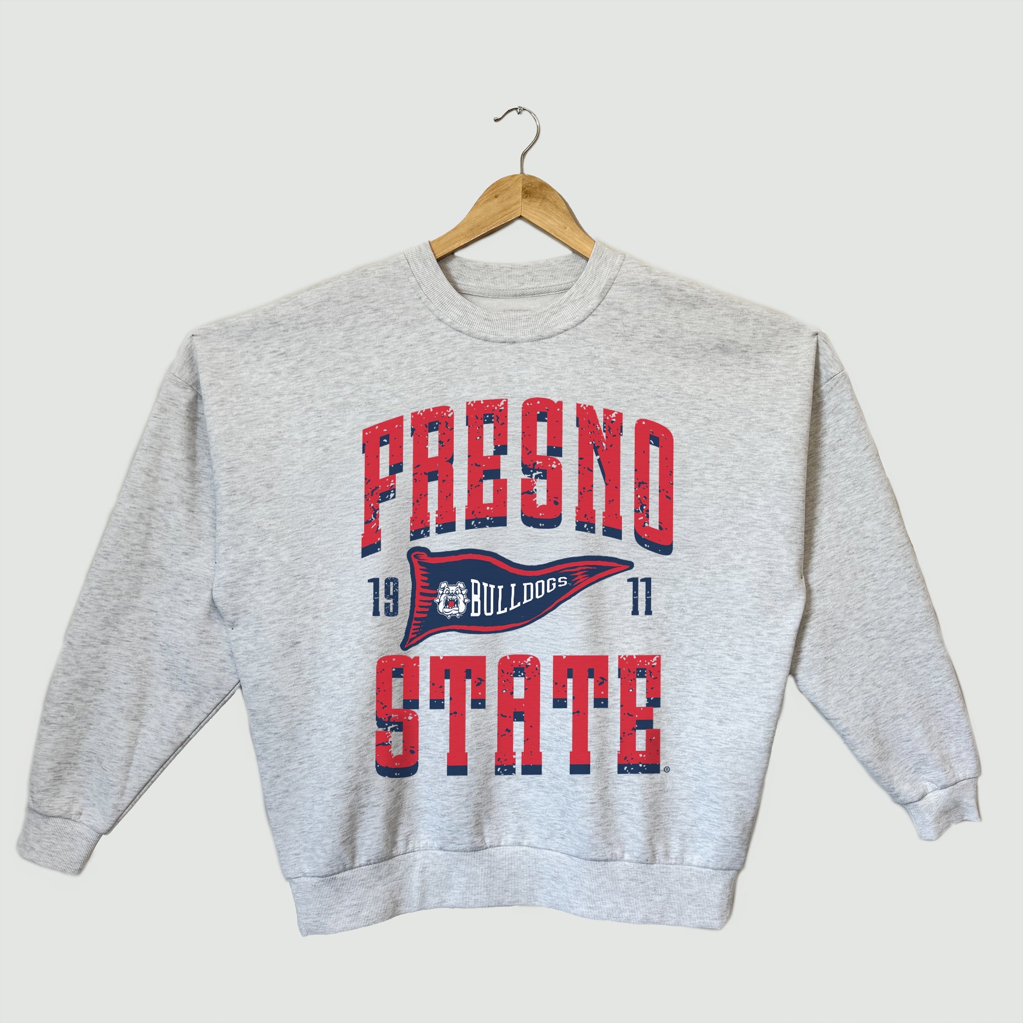 FRESNO STATE BULLDOGS PENNANT PRIDE PREMIUM FLEECE DROP SHOULDER CREWNECK PULLOVER