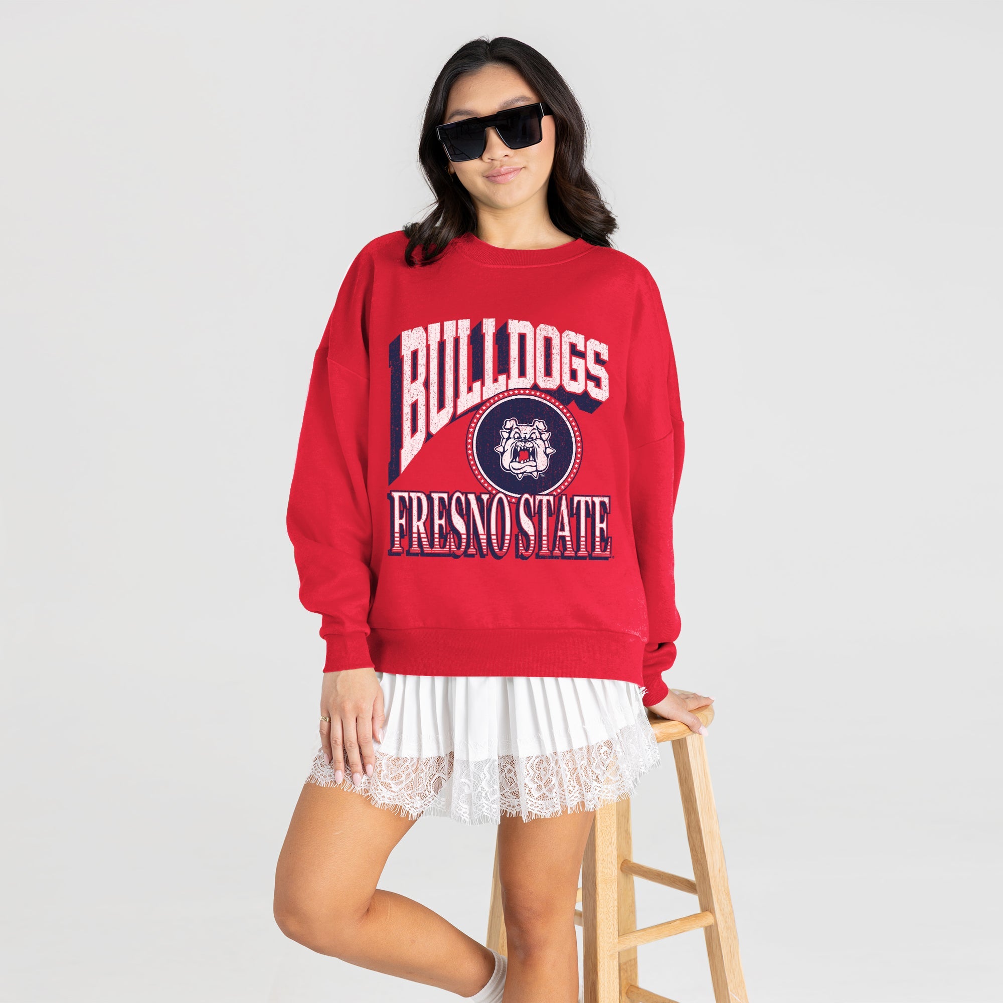 FRESNO STATE BULLDOGS MAIN CHARACTER PREMIUM FLEECE DROP SHOULDER CREWNECK PULLOVER