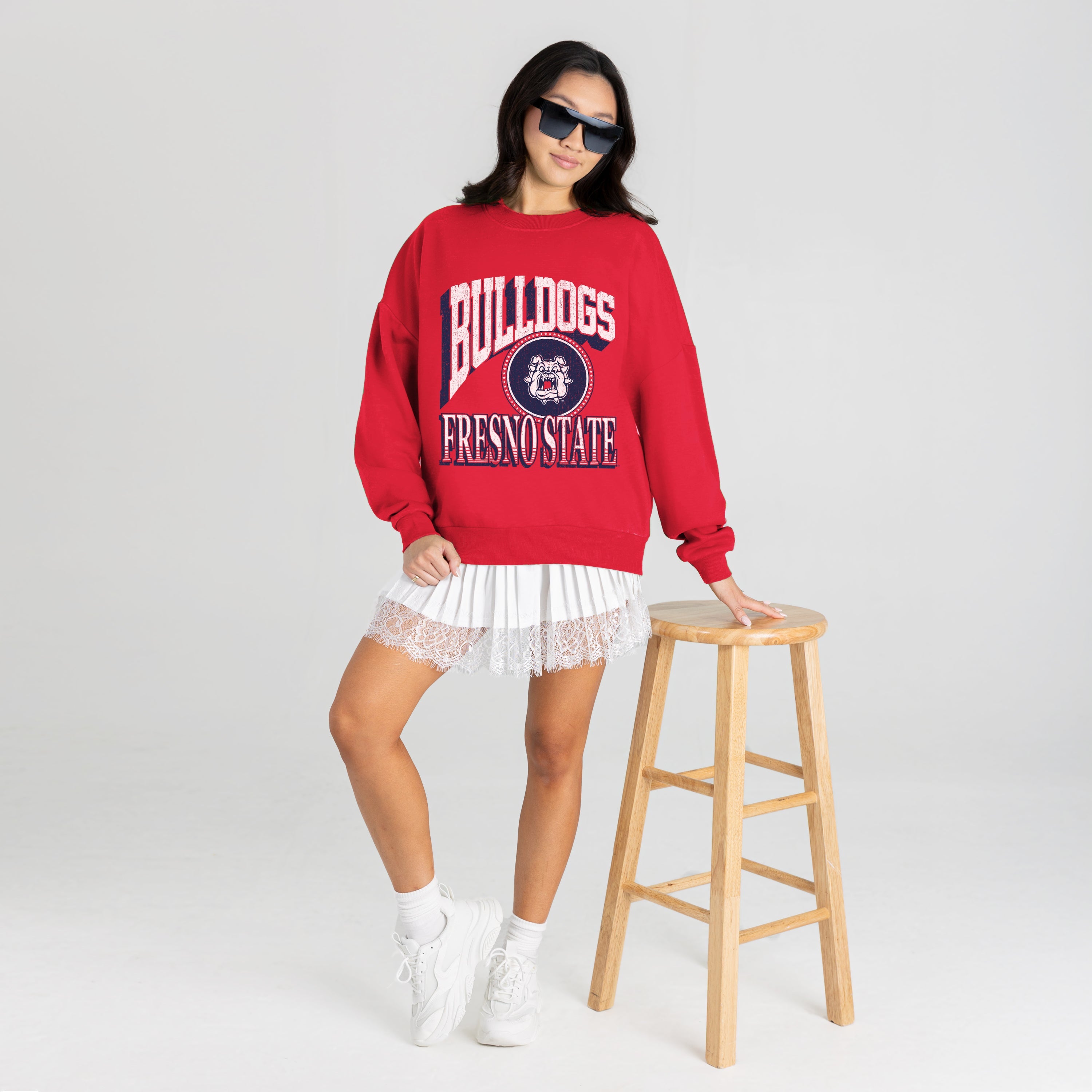 FRESNO STATE BULLDOGS MAIN CHARACTER PREMIUM FLEECE DROP SHOULDER CREWNECK PULLOVER