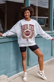 Ash Florida State Seminoles Bases Loaded Fleece Drop-Shoulder Crew - Front On Model Styled Look | Gameday Couture - SOHO