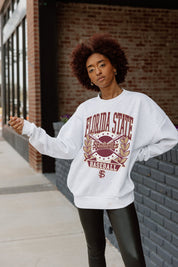 Ash FSU Seminoles Oversized Fleece Crewneck Pullover - Graphic Detail Close-Up | Gameday Couture - SOHO