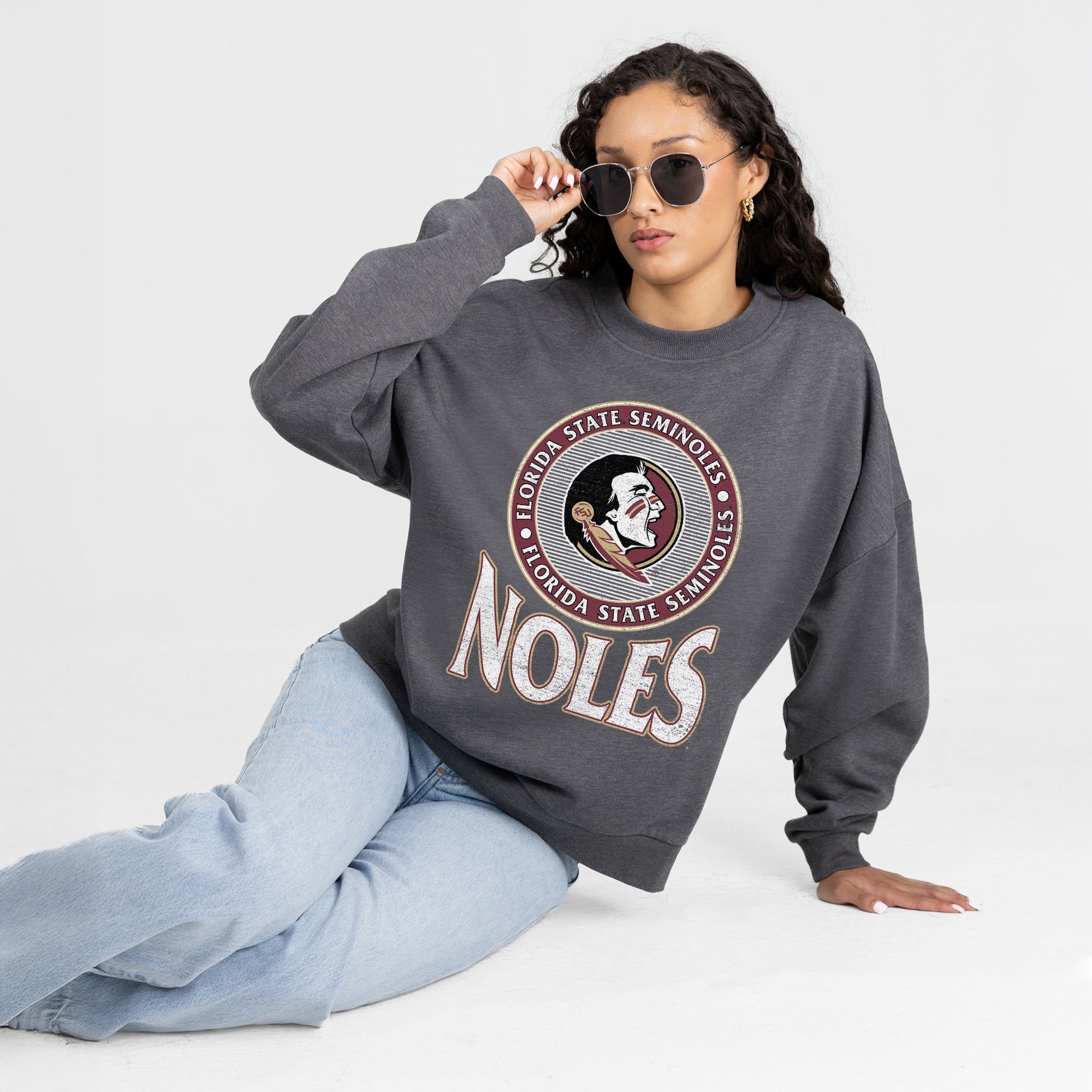 FLORIDA STATE SEMINOLES SATURDAY SEAL PREMIUM FLEECE DROP SHOULDER CREWNECK PULLOVER