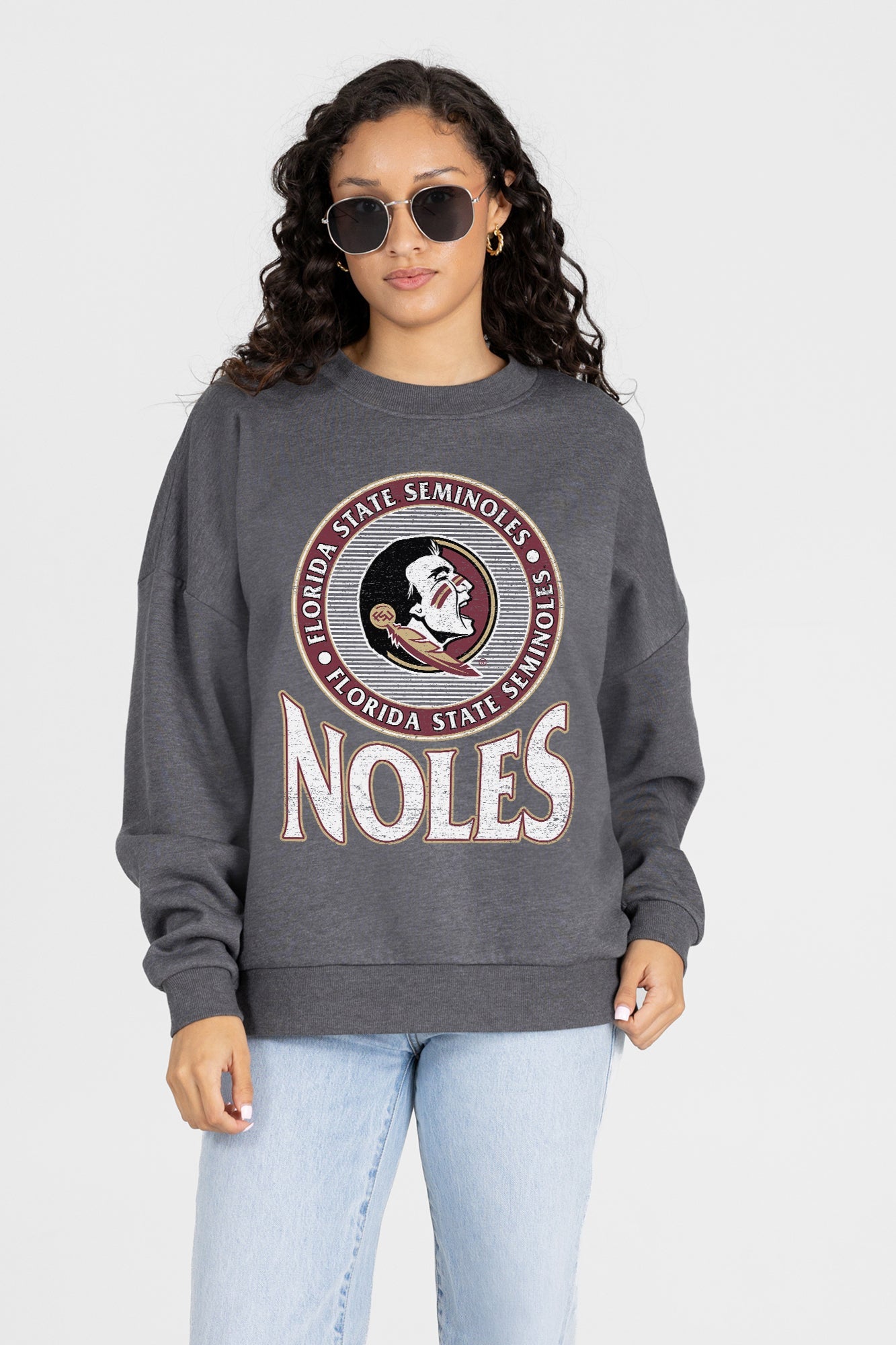 FLORIDA STATE SEMINOLES SATURDAY SEAL PREMIUM FLEECE DROP SHOULDER CREWNECK PULLOVER