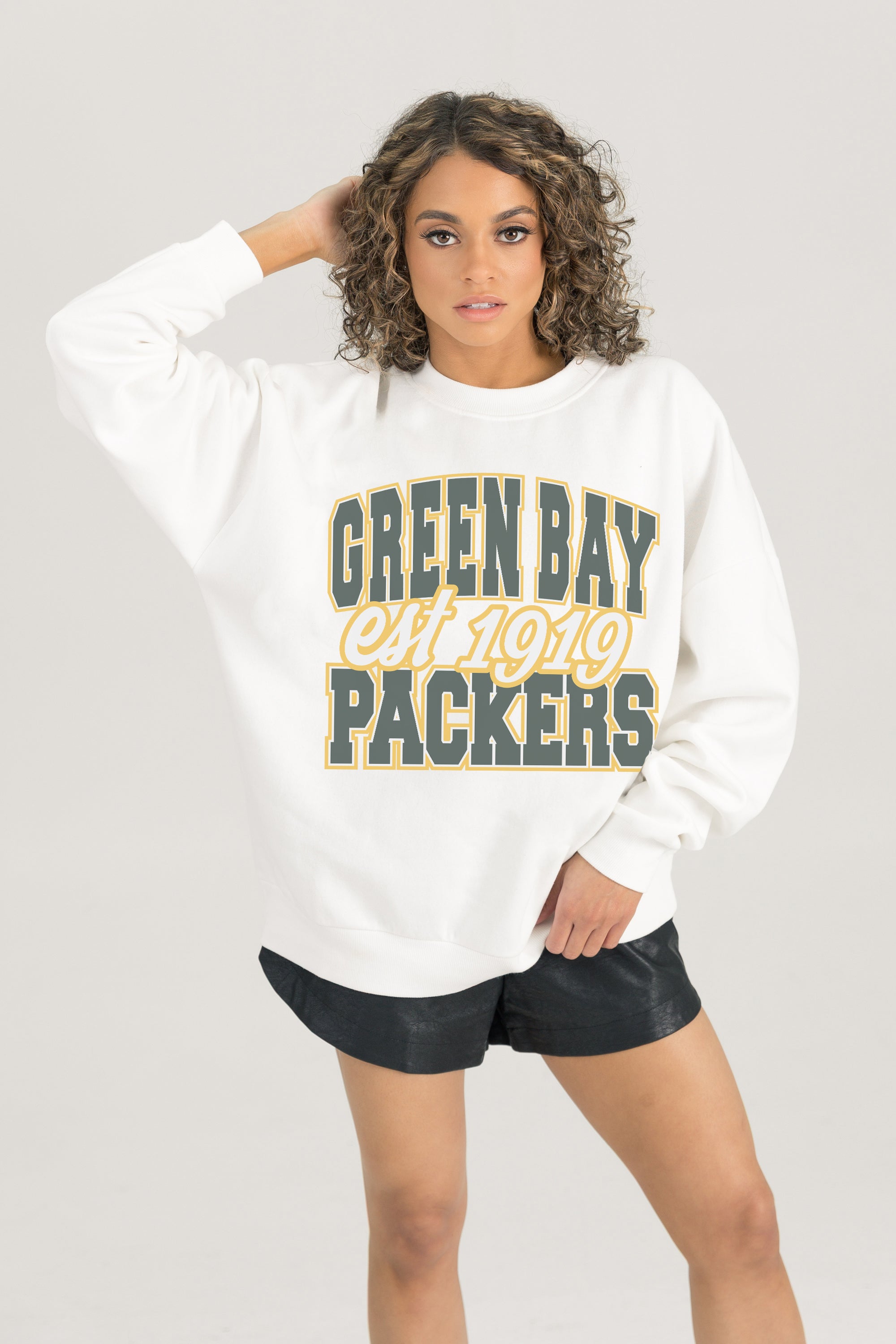 GREEN BAY PACKERS FADED FORMATION PREMIUM FLEECE CREWNECK PULLOVER