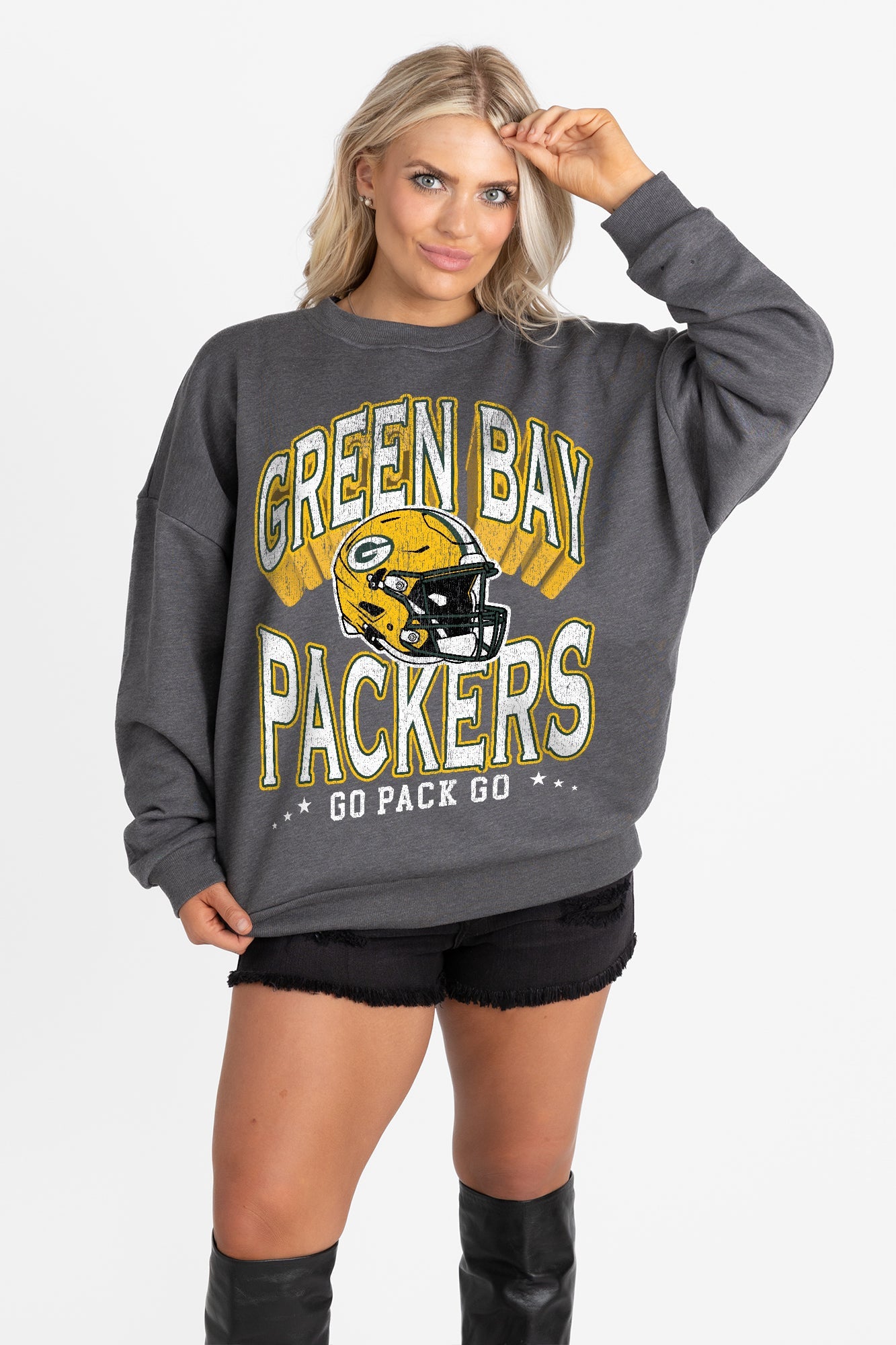 GREEN BAY PACKERS STAY COOL PREMIUM FLEECE CREWNECK PULLOVER BY RANDI MAHOMES