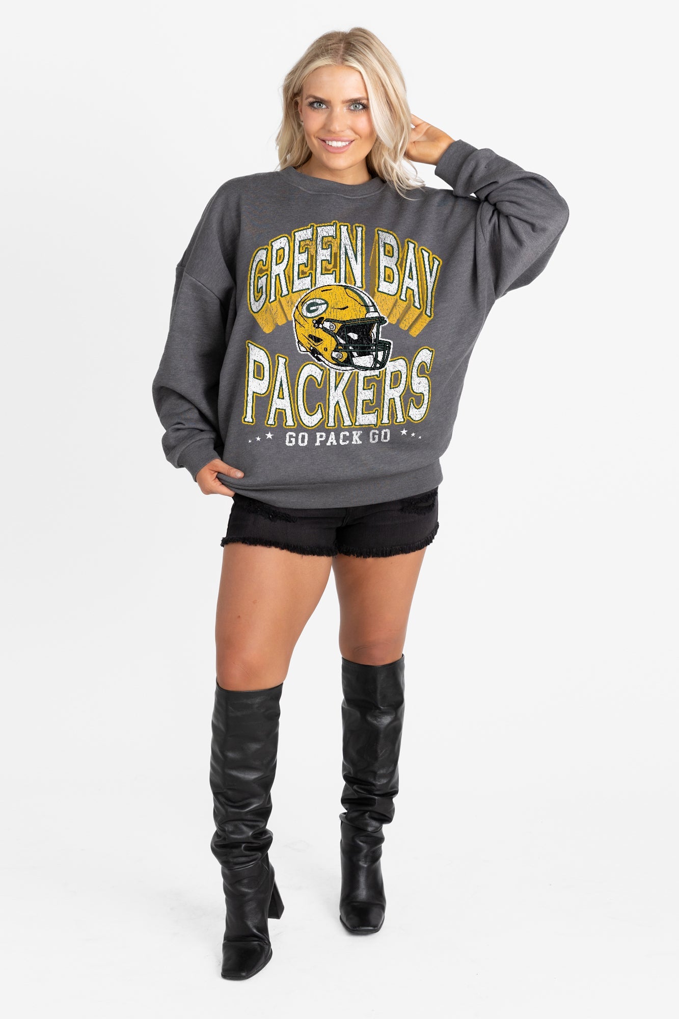 GREEN BAY PACKERS STAY COOL PREMIUM FLEECE CREWNECK PULLOVER BY RANDI MAHOMES