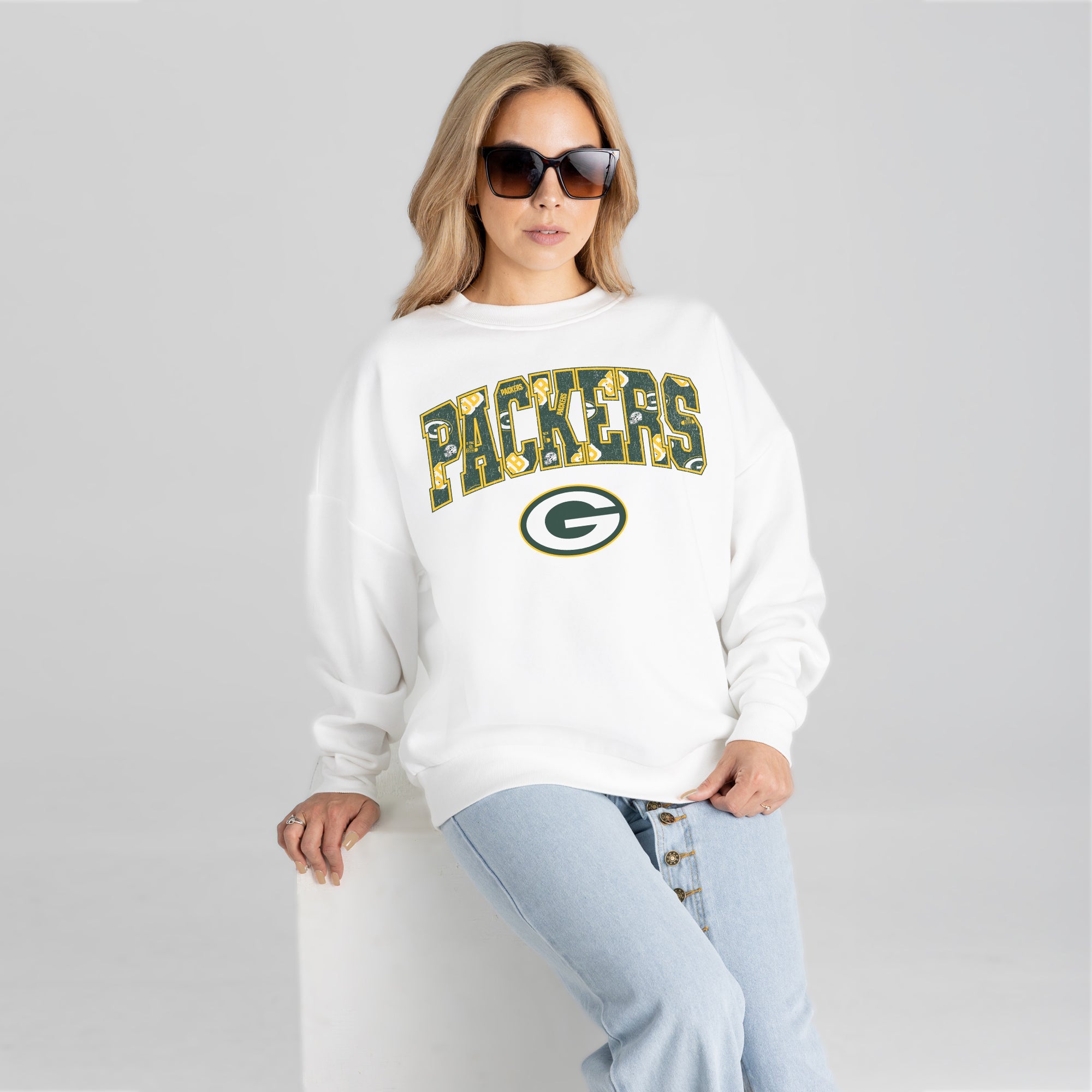GREEN BAY PACKERS SWEET PLAY PREMIUM FLEECE DROP SHOULDER CREWNECK PULLOVER