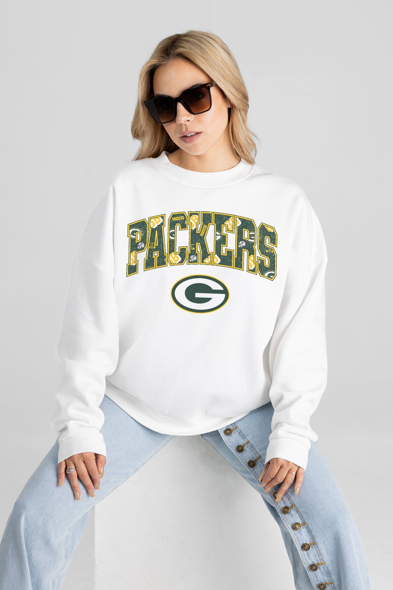 GREEN BAY PACKERS SWEET PLAY PREMIUM FLEECE DROP SHOULDER CREWNECK PULLOVER
