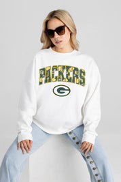 GREEN BAY PACKERS SWEET PLAY PREMIUM FLEECE DROP SHOULDER CREWNECK PULLOVER