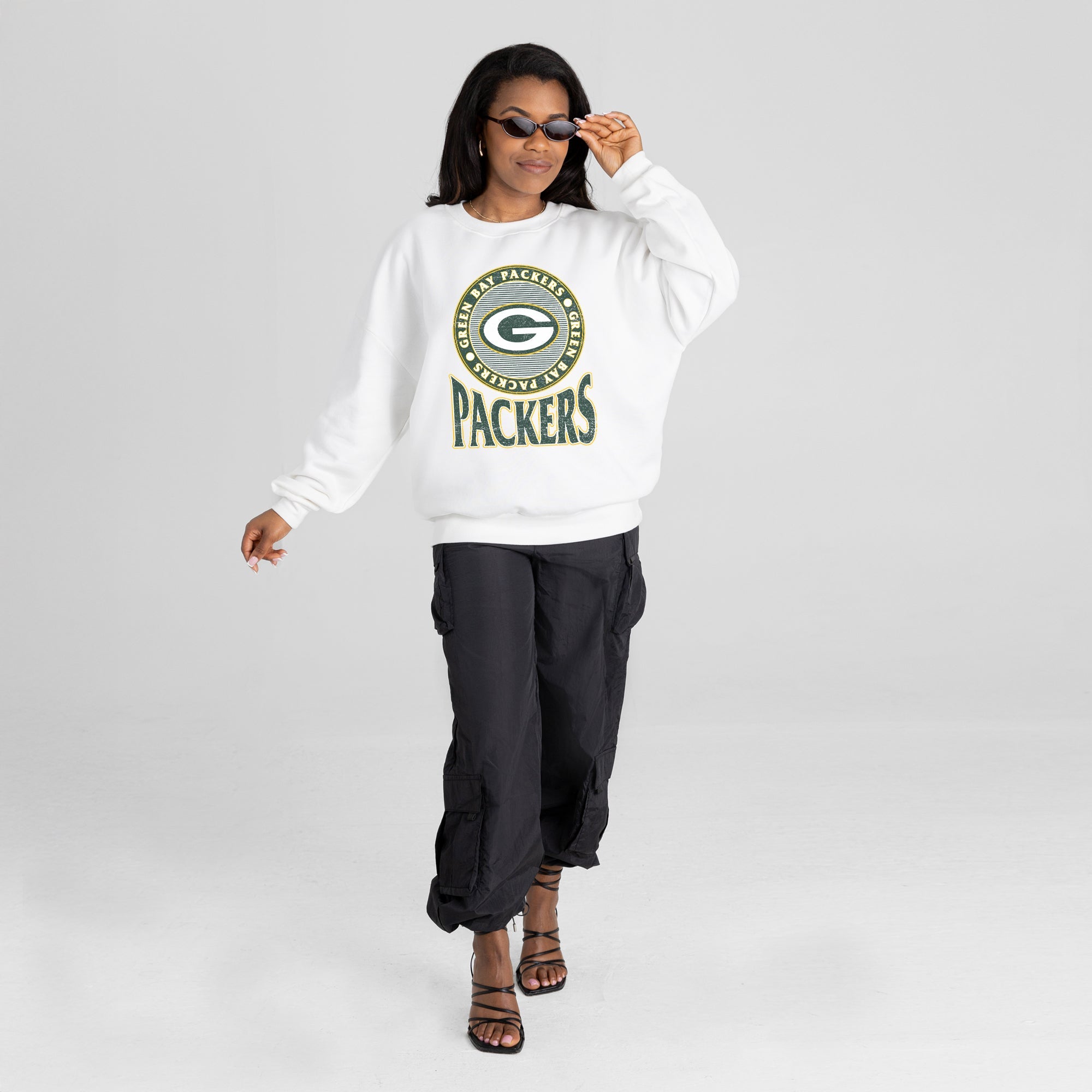GREEN BAY PACKERS ENDZONE PREMIUM FLEECE DROP SHOULDER CREWNECK PULLOVER