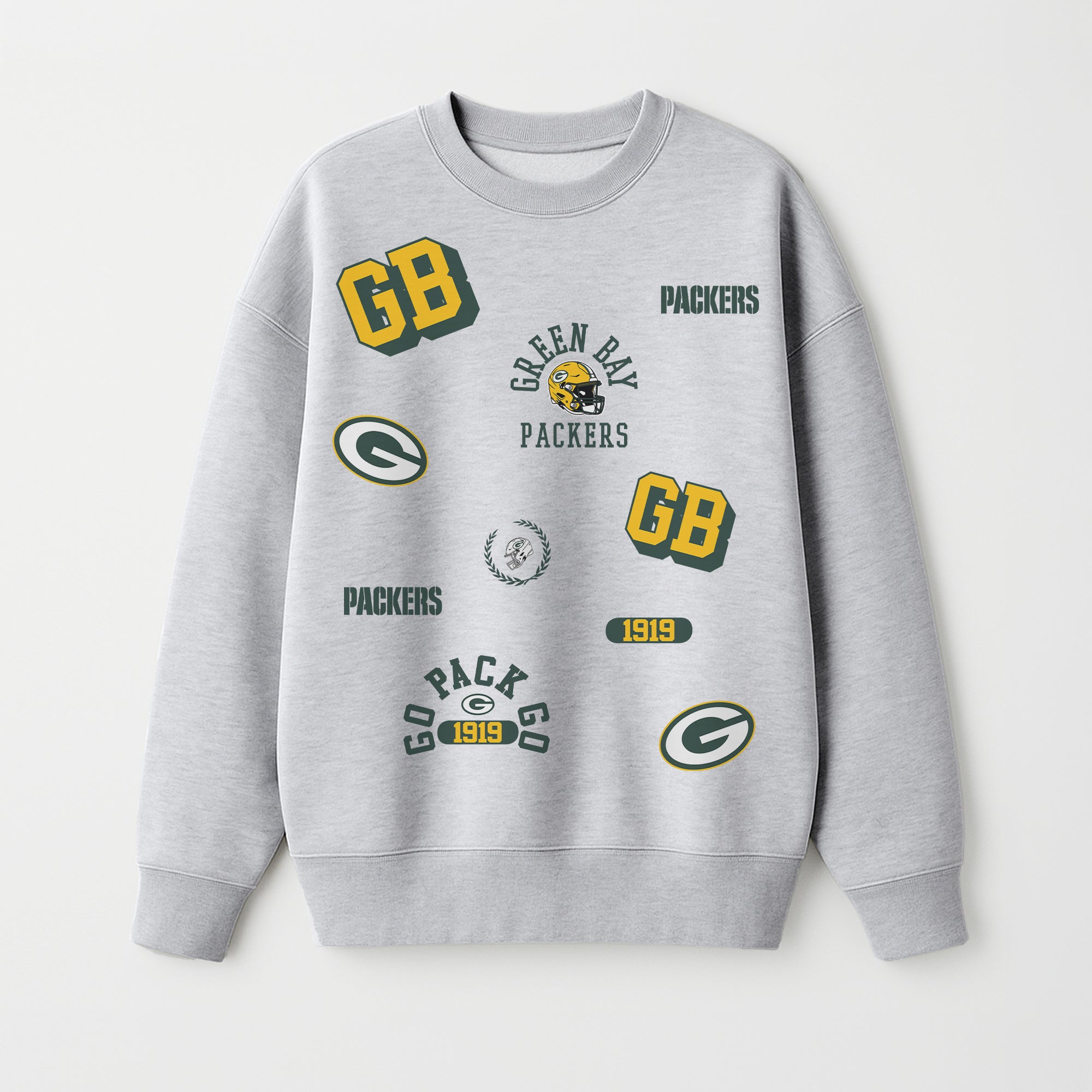 GREEN BAY PACKERS ALL IN REPEAT PREMIUM FLEECE DROP SHOULDER CREWNECK PULLOVER
