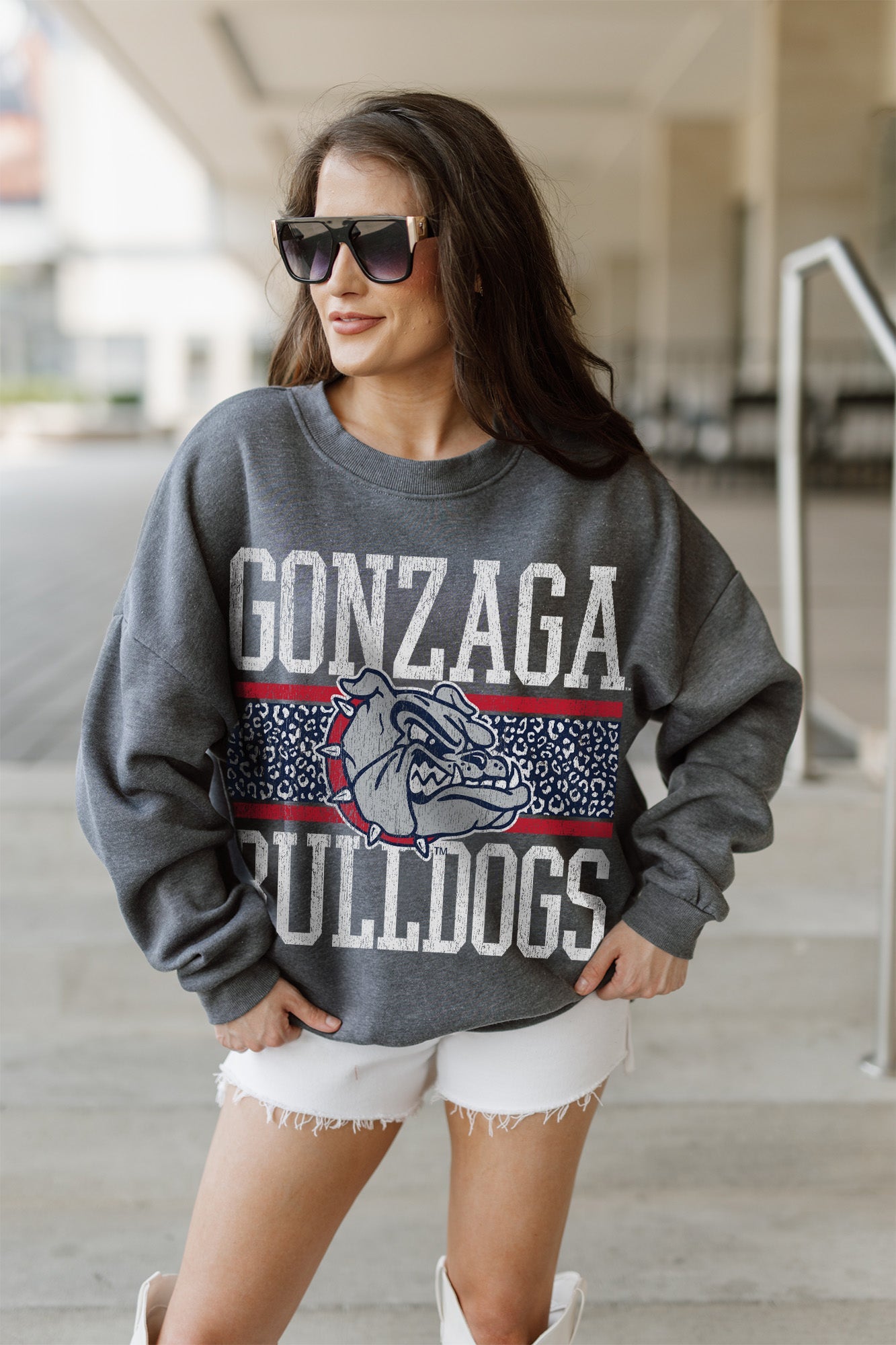 GONZAGA BULLDOGS WILD TAILGATE PREMIUM FLEECE DROP SHOULDER CREWNECK PULLOVER