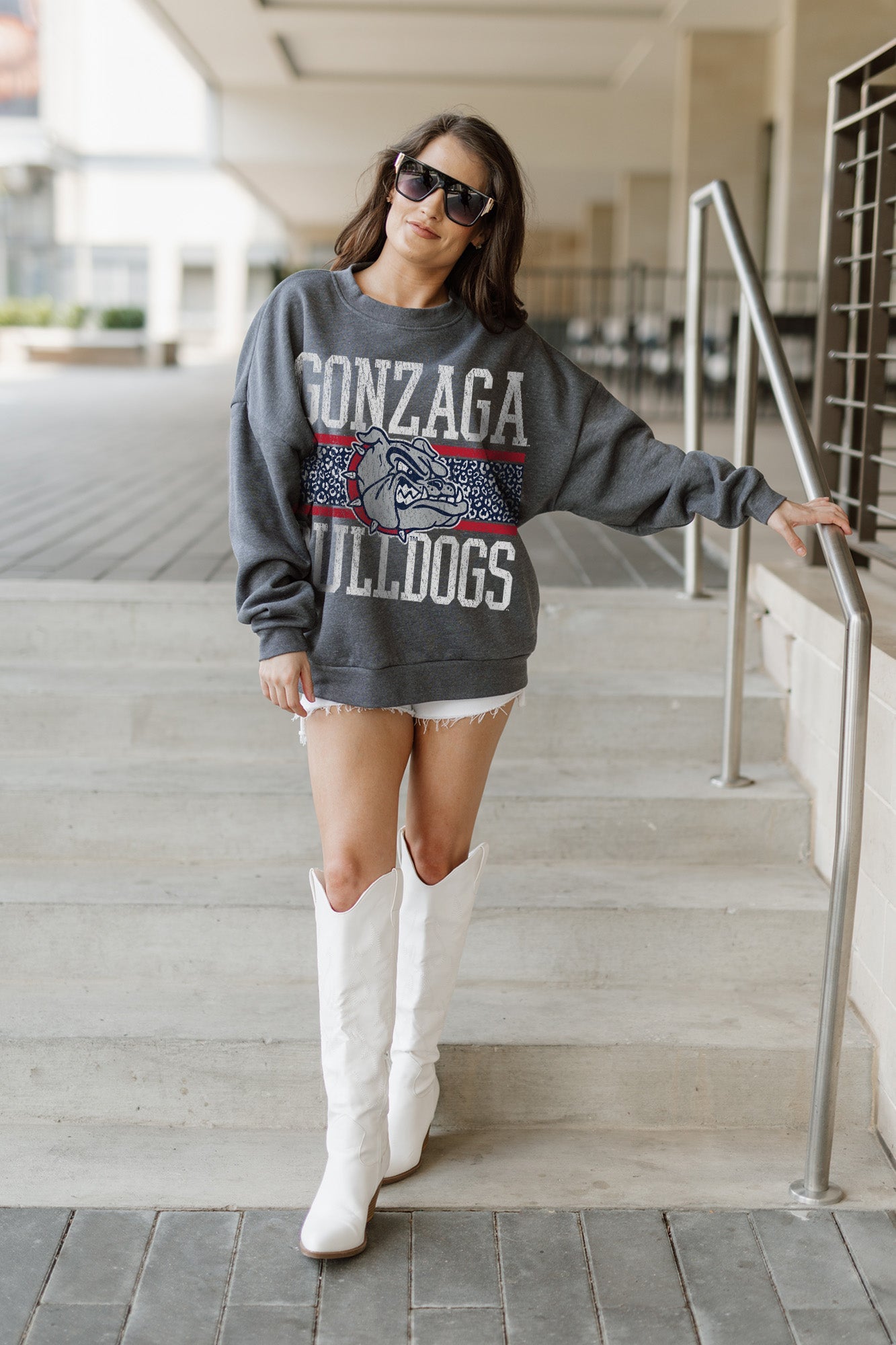 GONZAGA BULLDOGS WILD TAILGATE PREMIUM FLEECE DROP SHOULDER CREWNECK PULLOVER
