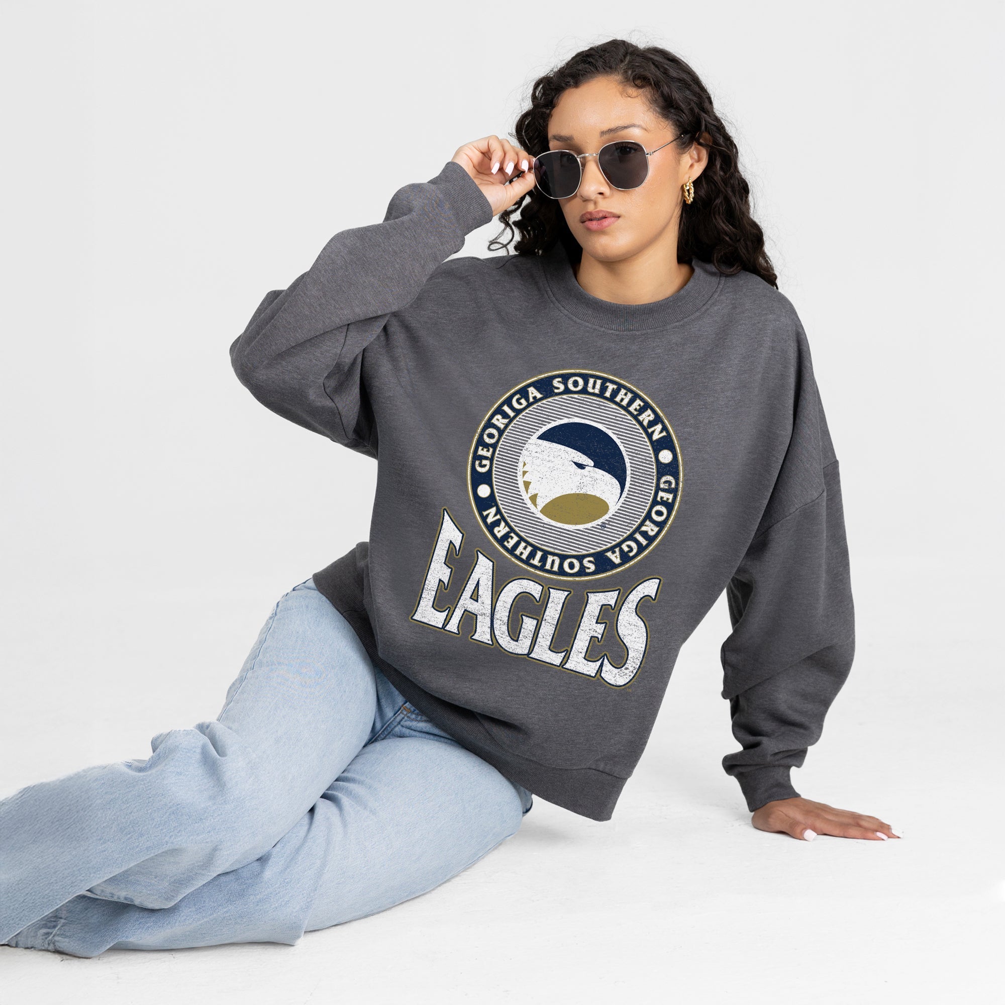 GEORGIA SOUTHERN EAGLES SATURDAY SEAL PREMIUM FLEECE DROP SHOULDER CREWNECK PULLOVER