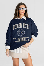 GEORGIA TECH YELLOW JACKETS PRIME PLAY PREMIUM FLEECE DROP SHOULDER CREWNECK PULLOVER