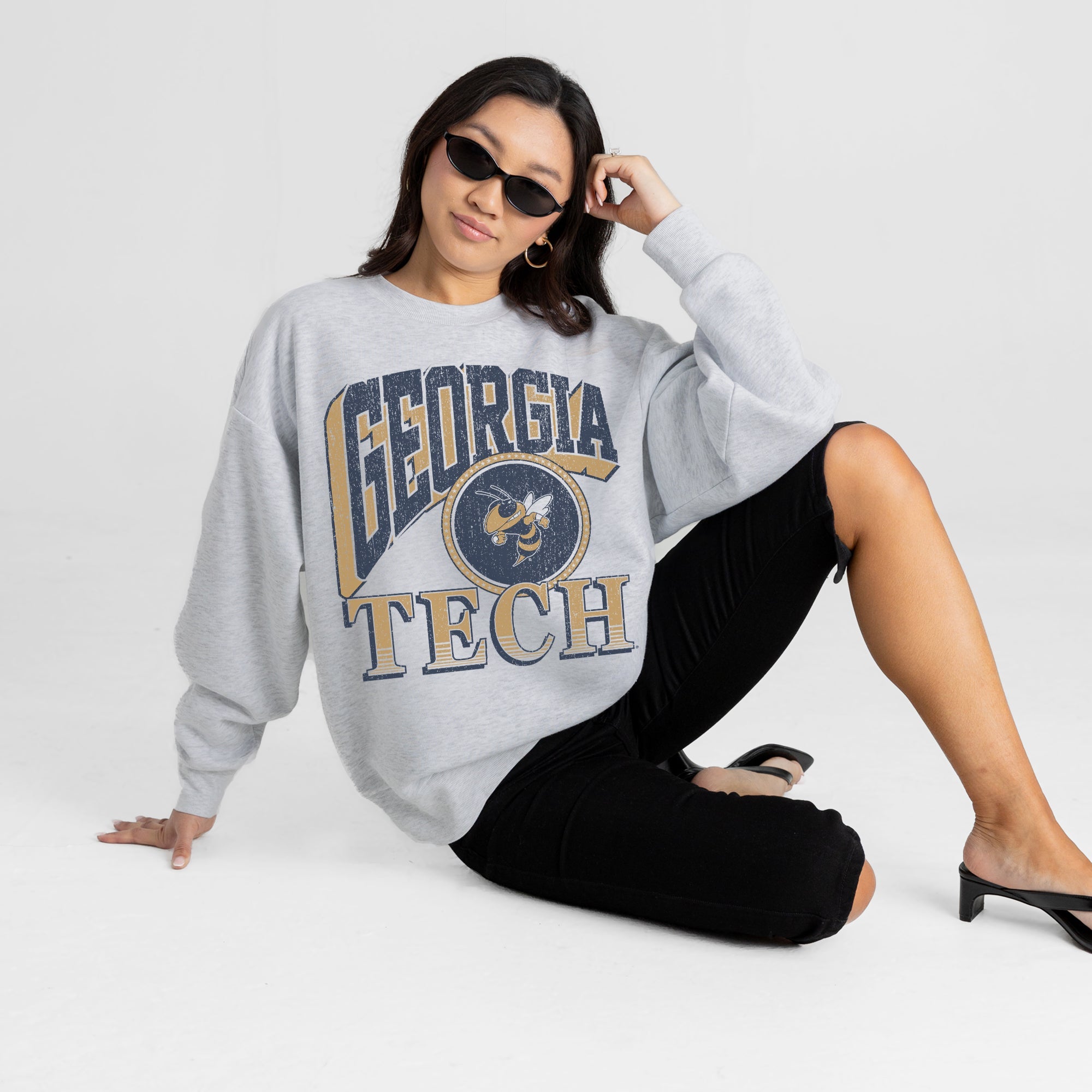 GEORGIA TECH YELLOW JACKETS GAME ON PREMIUM FLEECE DROP SHOULDER CREWNECK PULLOVER