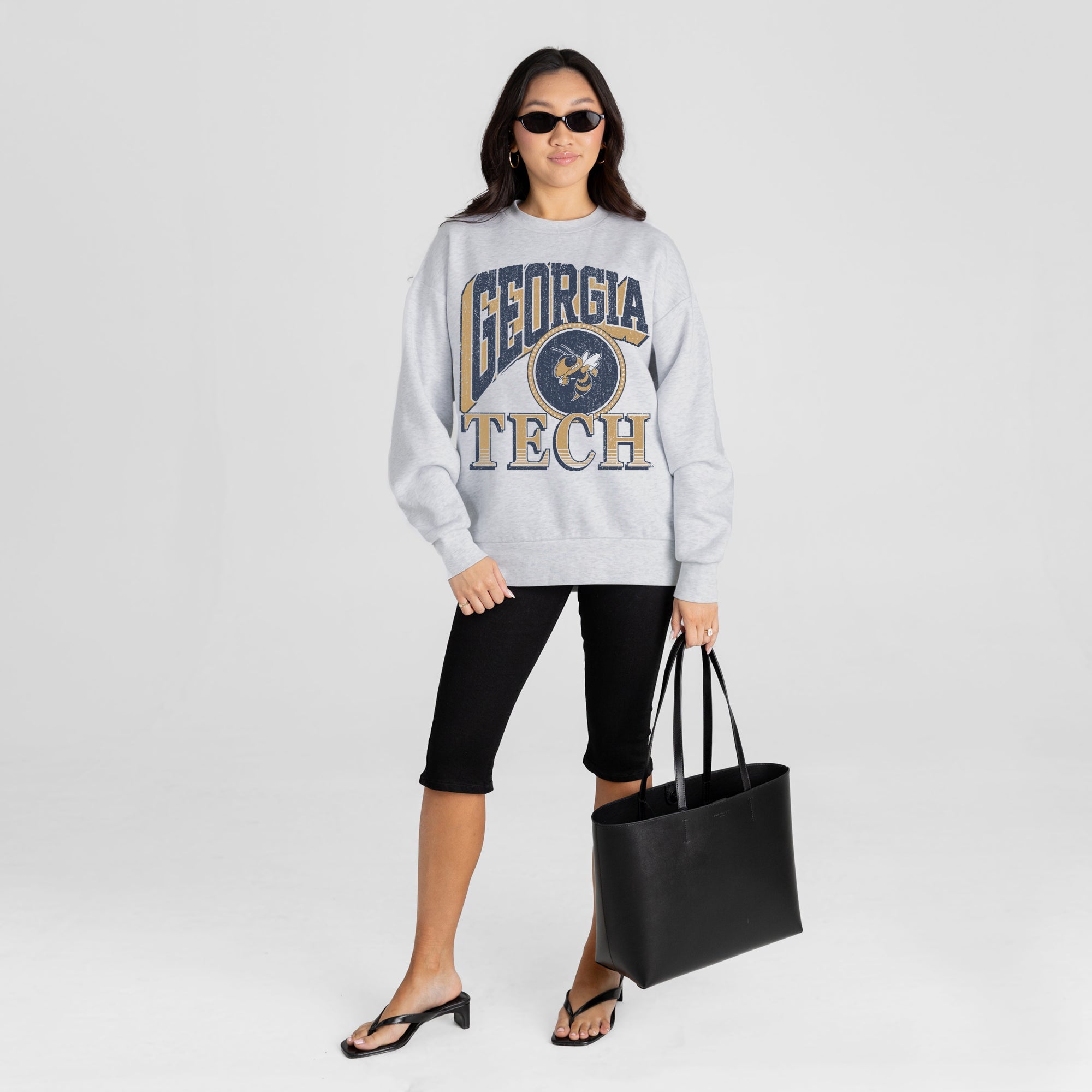 GEORGIA TECH YELLOW JACKETS GAME ON PREMIUM FLEECE DROP SHOULDER CREWNECK PULLOVER
