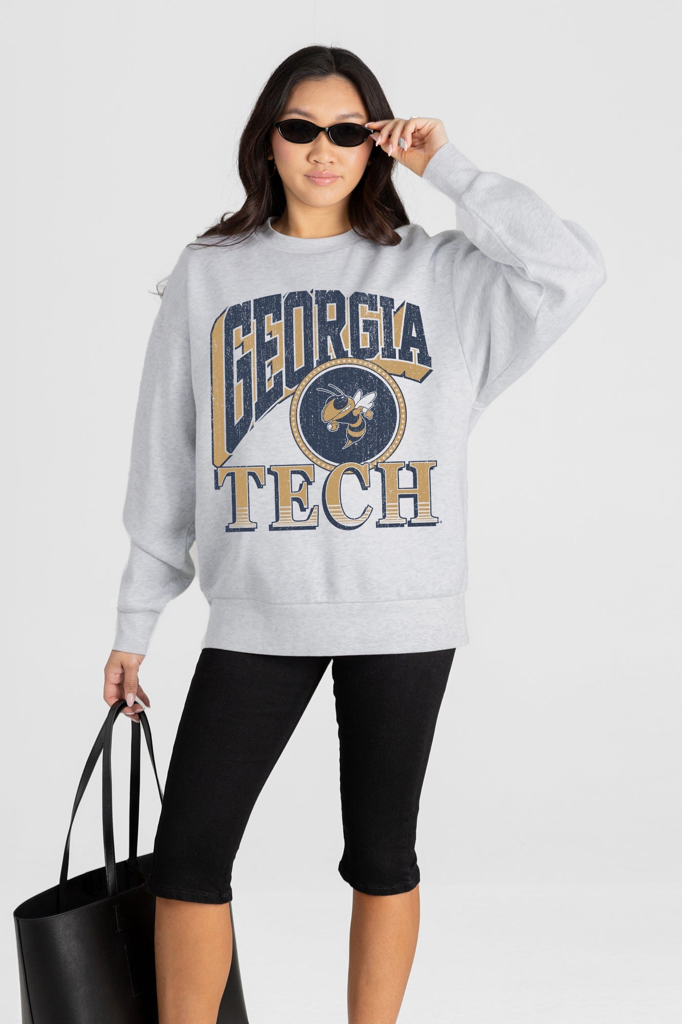 GEORGIA TECH YELLOW JACKETS GAME ON PREMIUM FLEECE DROP SHOULDER CREWNECK PULLOVER