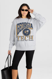 GEORGIA TECH YELLOW JACKETS GAME ON PREMIUM FLEECE DROP SHOULDER CREWNECK PULLOVER