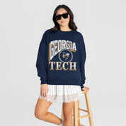GEORGIA TECH YELLOW JACKETS MAIN CHARACTER PREMIUM FLEECE DROP SHOULDER CREWNECK PULLOVER