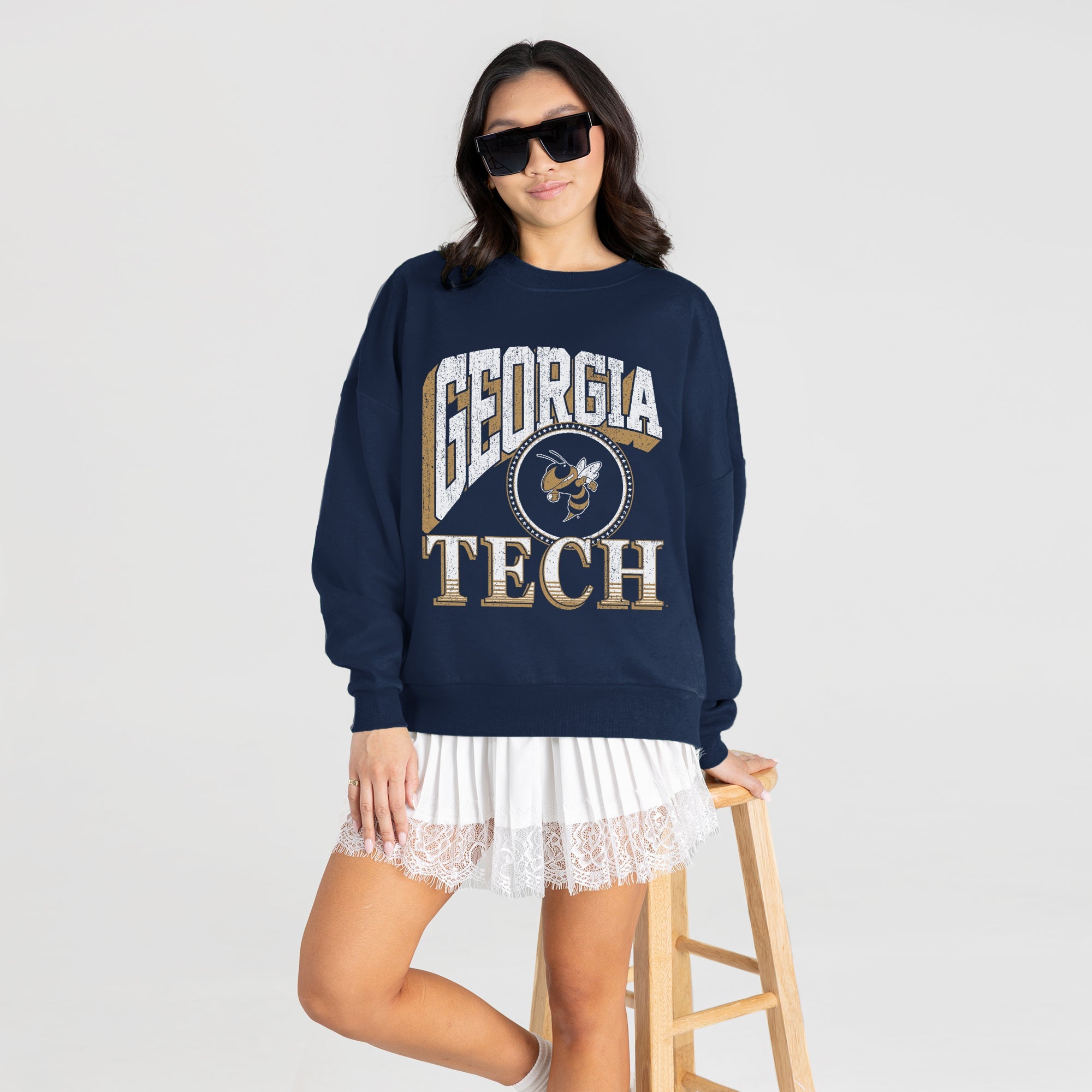 GEORGIA TECH YELLOW JACKETS MAIN CHARACTER PREMIUM FLEECE DROP SHOULDER CREWNECK PULLOVER
