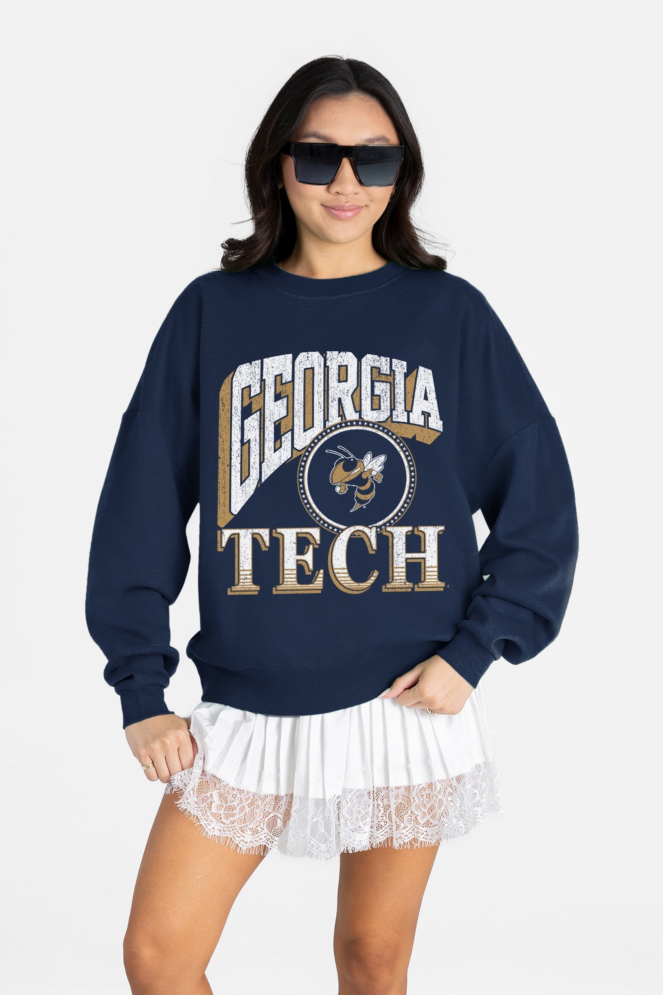 GEORGIA TECH YELLOW JACKETS MAIN CHARACTER PREMIUM FLEECE DROP SHOULDER CREWNECK PULLOVER