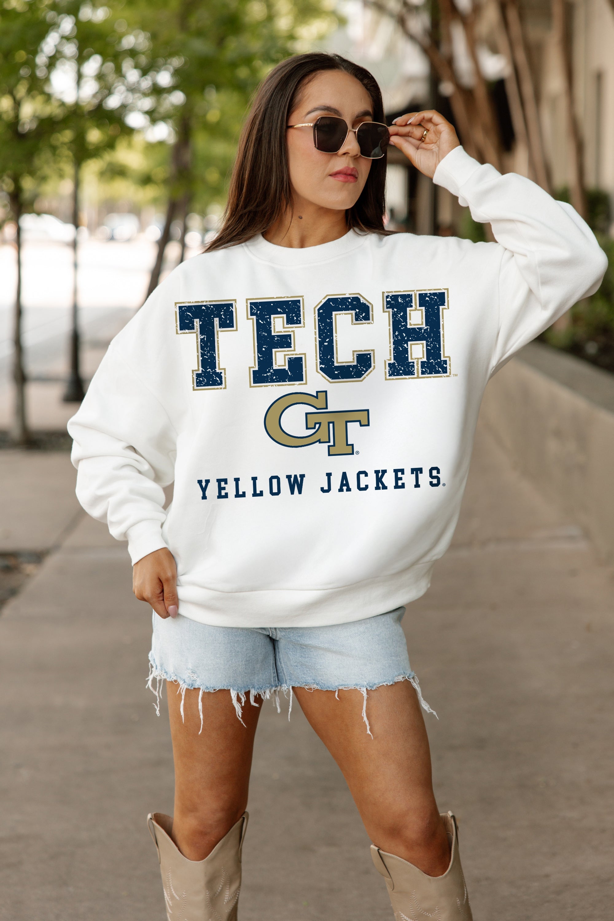 GEORGIA TECH YELLOW JACKETS FREESTYLE PREMIUM FLEECE CREWNECK PULLOVER