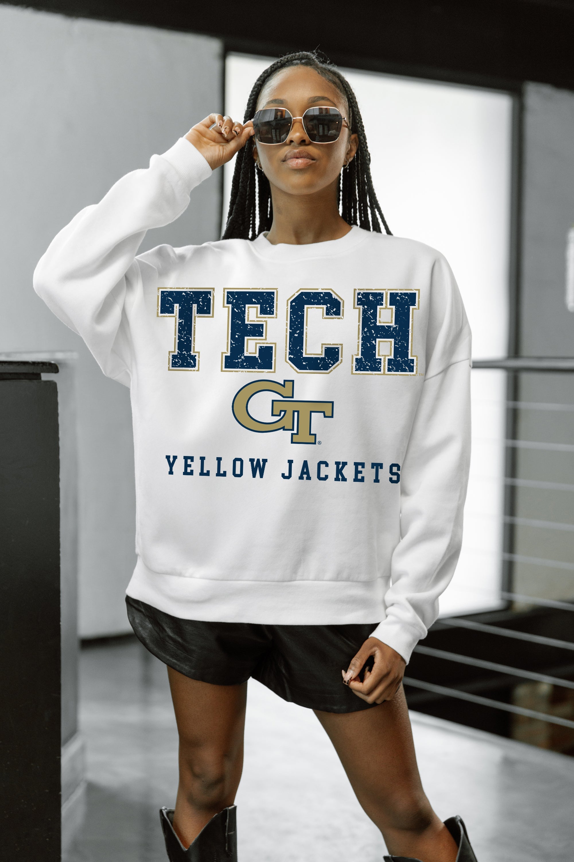 GEORGIA TECH YELLOW JACKETS FREESTYLE PREMIUM FLEECE CREWNECK PULLOVER