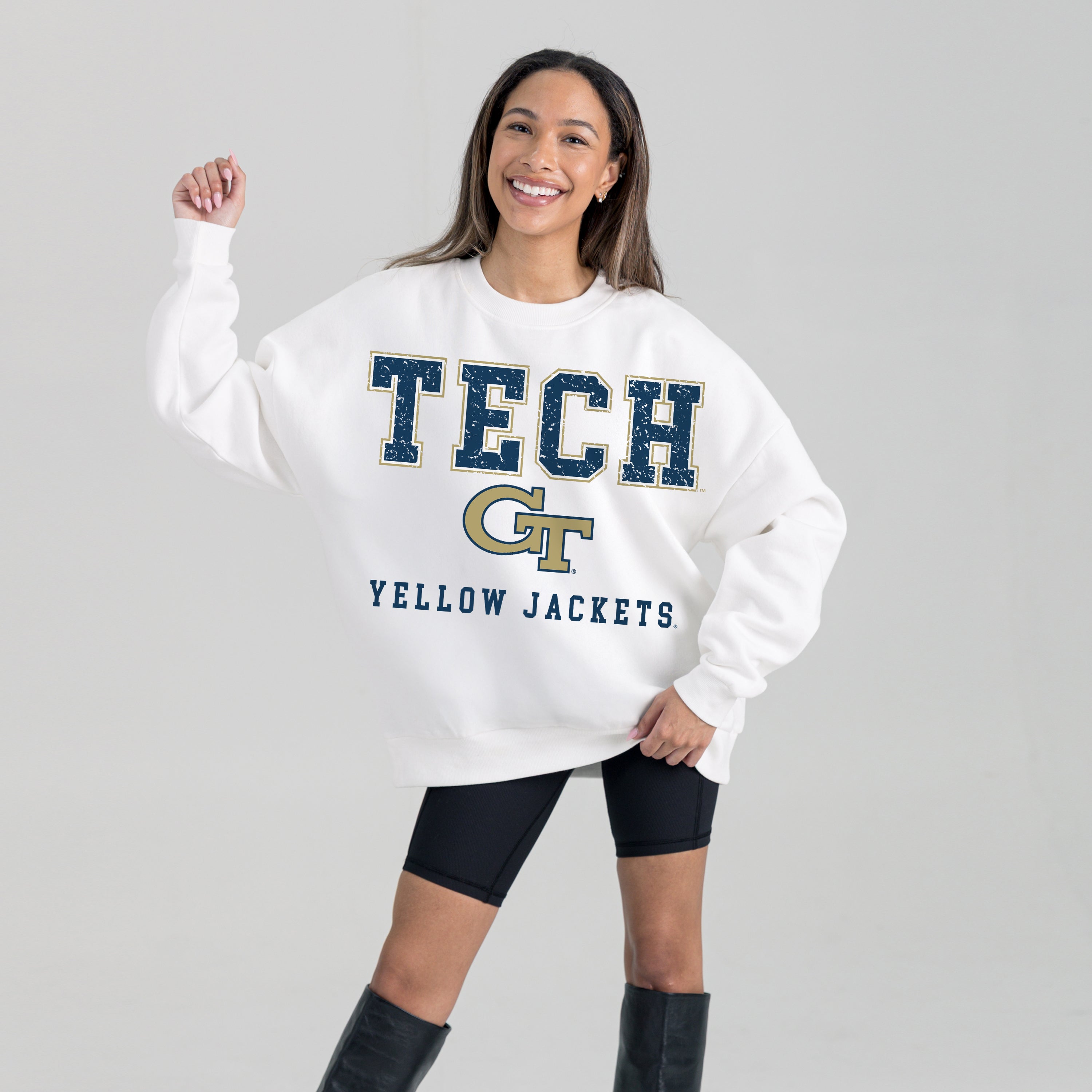 GEORGIA TECH YELLOW JACKETS FREESTYLE PREMIUM FLEECE CREWNECK PULLOVER