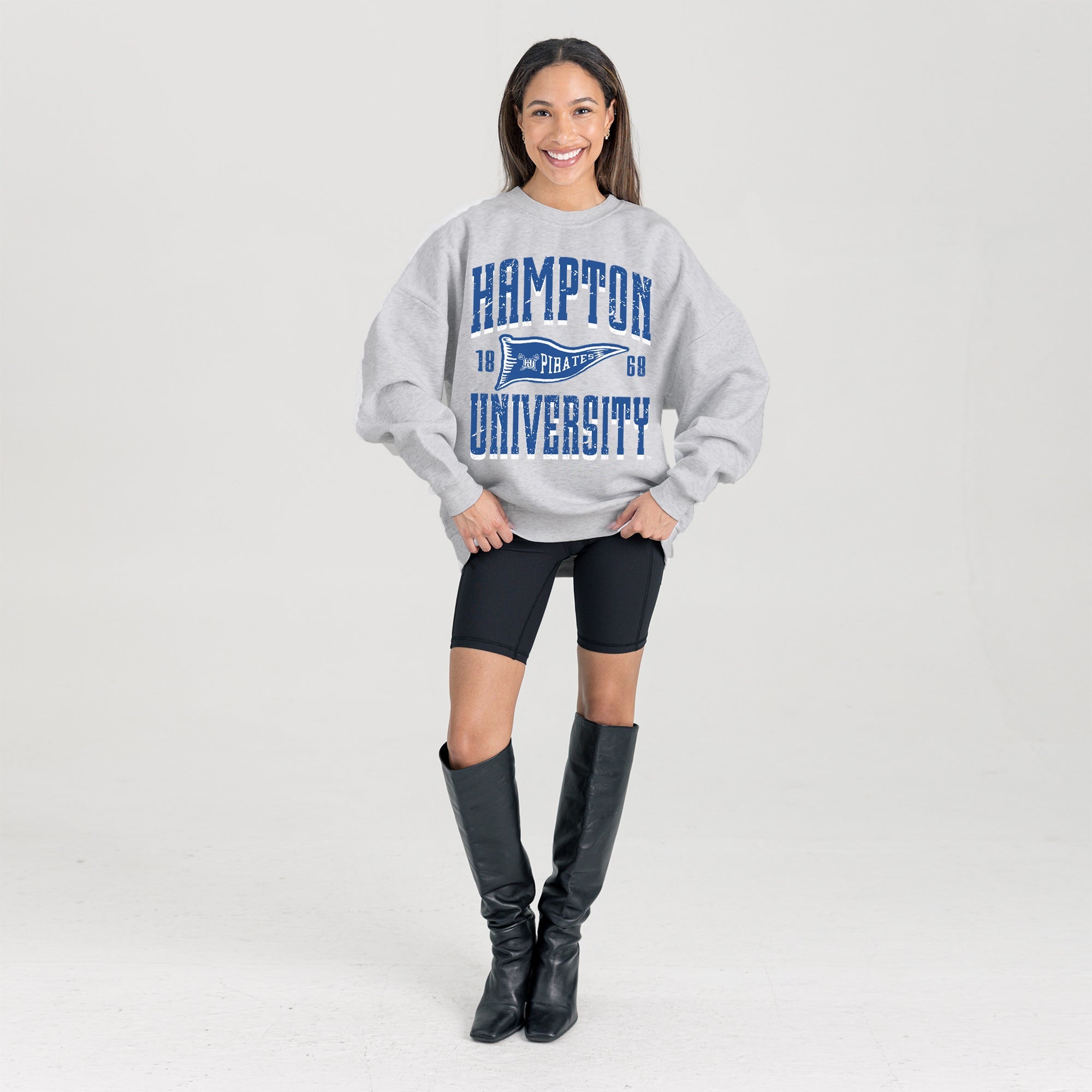 HAMPTON PIRATES PENNANT PRIDE PREMIUM FLEECE DROP SHOULDER CREWNECK PULLOVER