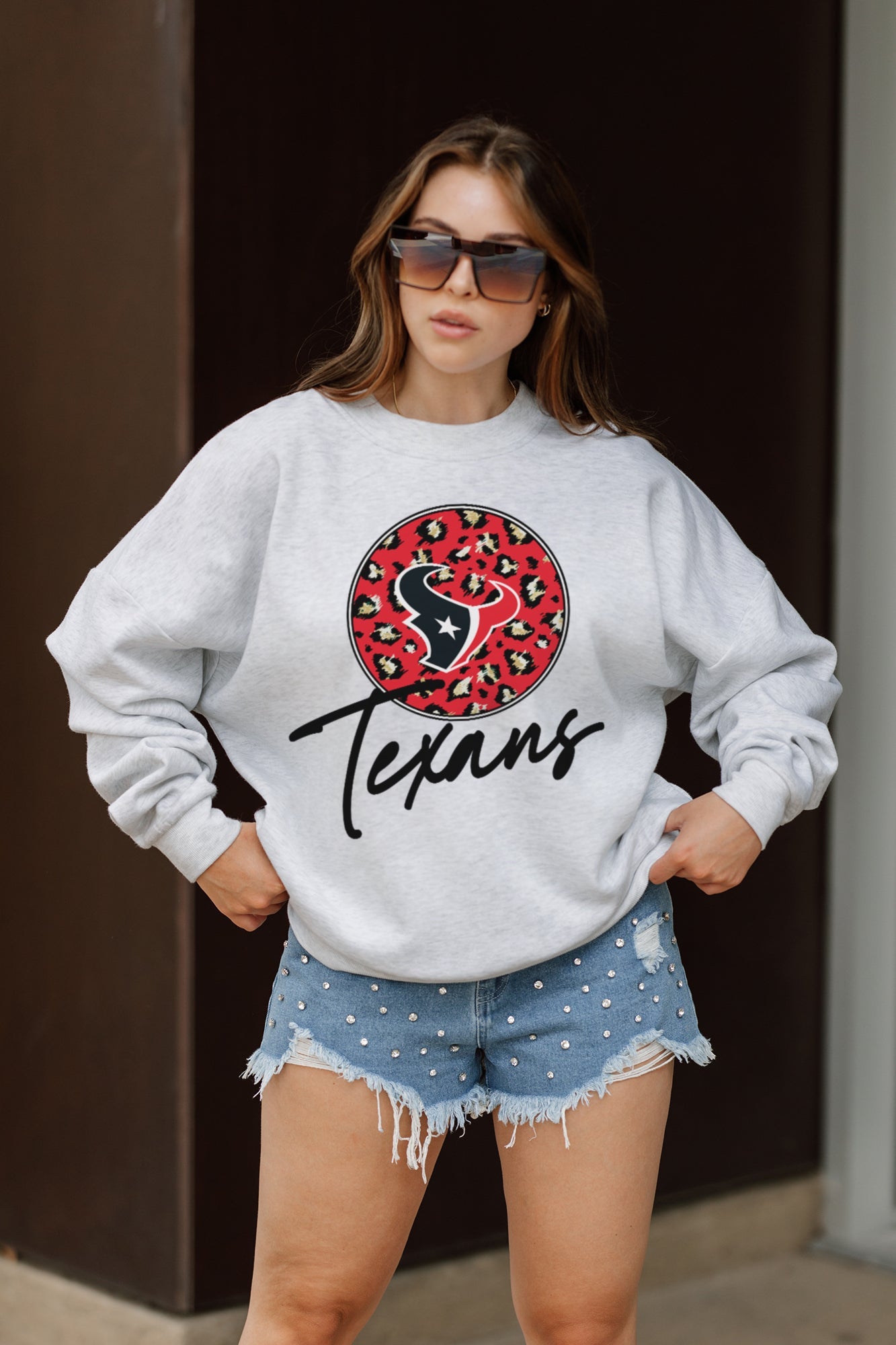 HOUSTON TEXANS GOING WILD PREMIUM FLEECE DROP SHOULDER CREWNECK PULLOVER