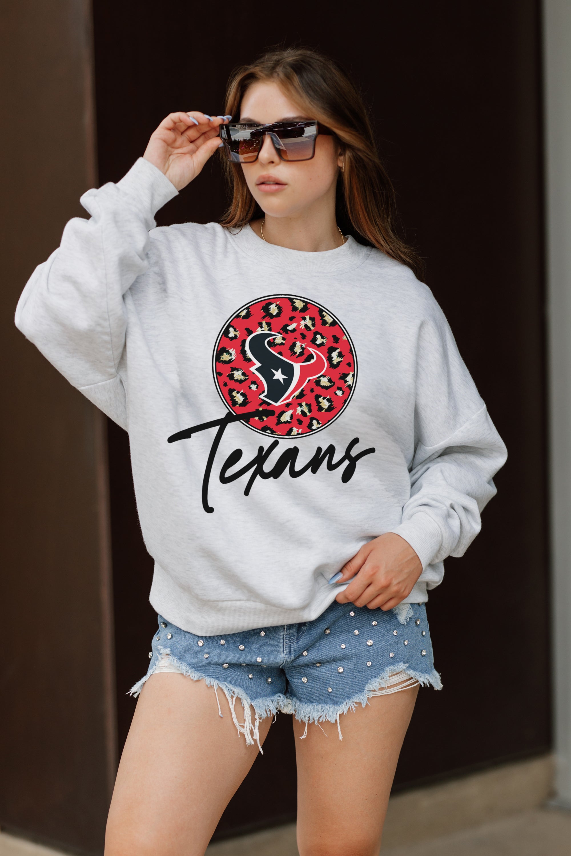 HOUSTON TEXANS GOING WILD PREMIUM FLEECE DROP SHOULDER CREWNECK PULLOVER