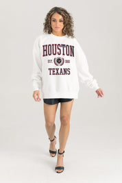 HOUSTON TEXANS TIMELESS TRIUMPH PREMIUM FLEECE DROP SHOULDER CREWNECK PULLOVER