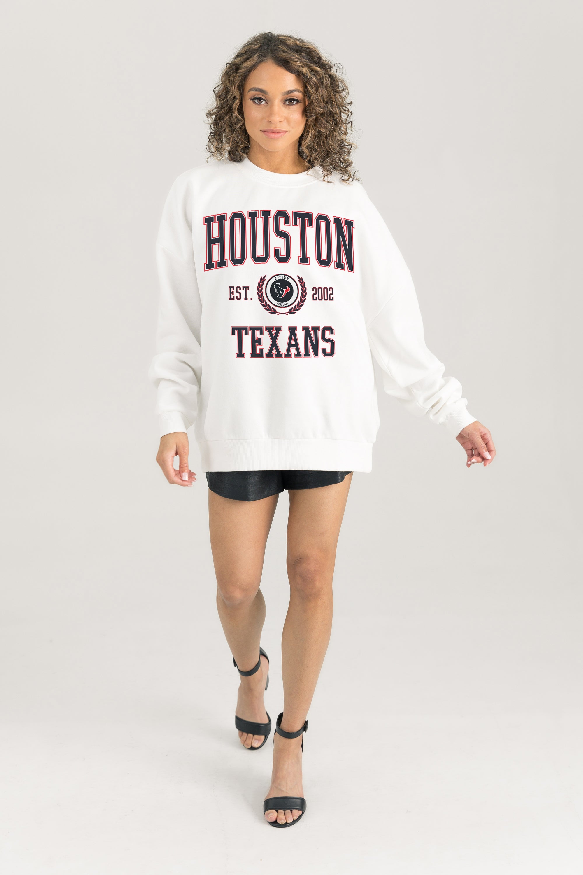 HOUSTON TEXANS TIMELESS TRIUMPH PREMIUM FLEECE DROP SHOULDER CREWNECK PULLOVER