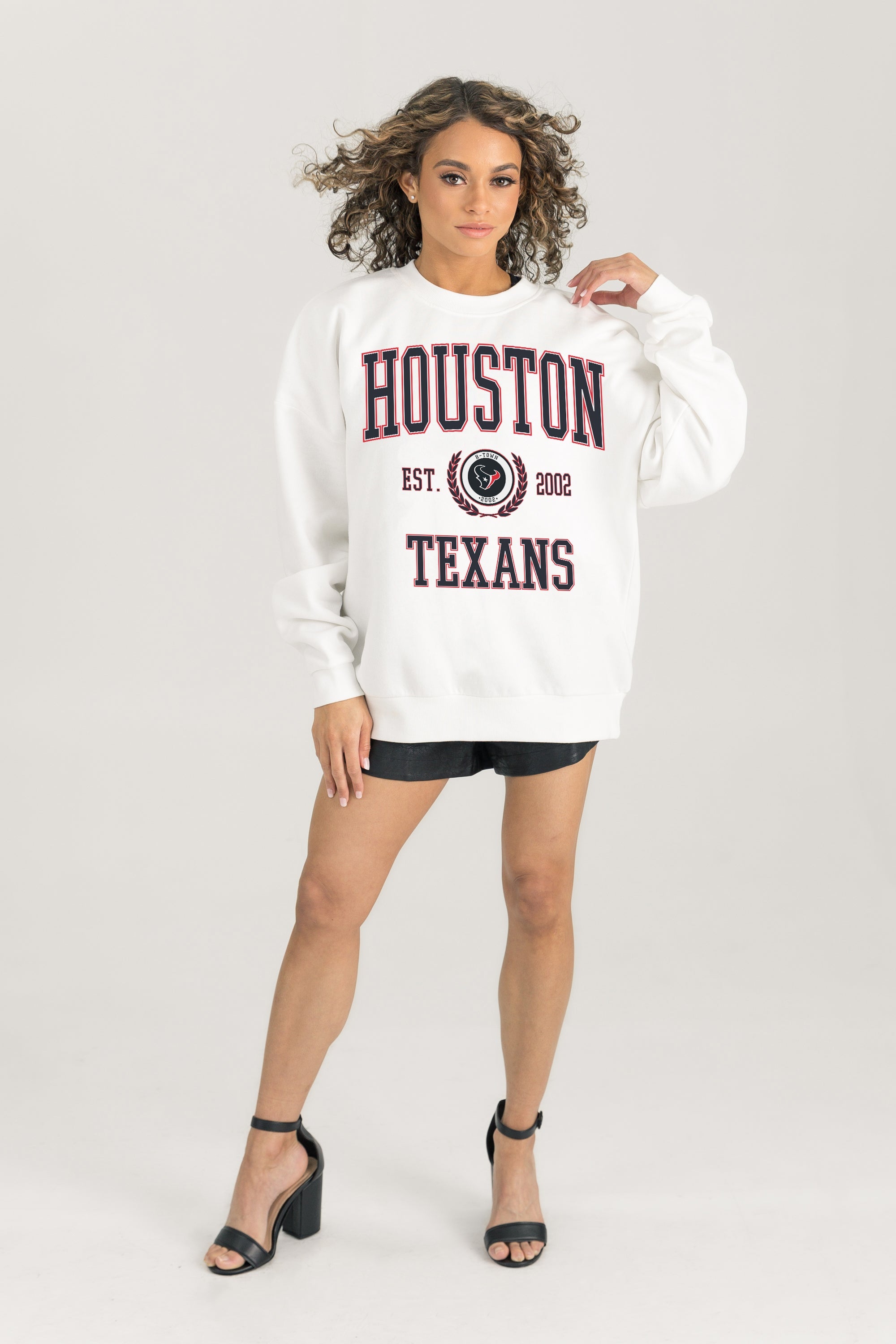 HOUSTON TEXANS TIMELESS TRIUMPH PREMIUM FLEECE DROP SHOULDER CREWNECK PULLOVER