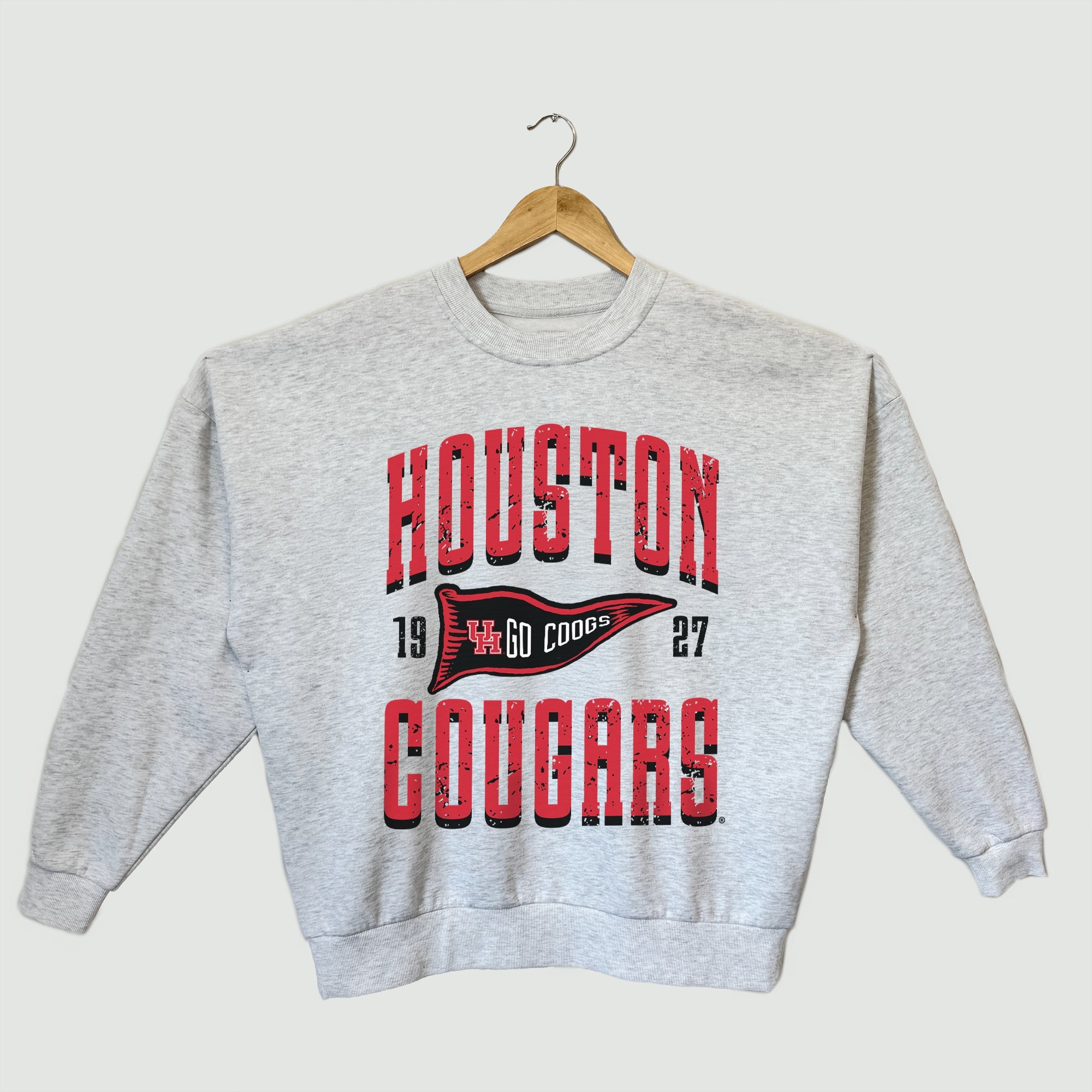 HOUSTON COUGARS PENNANT PRIDE PREMIUM FLEECE DROP SHOULDER CREWNECK PULLOVER