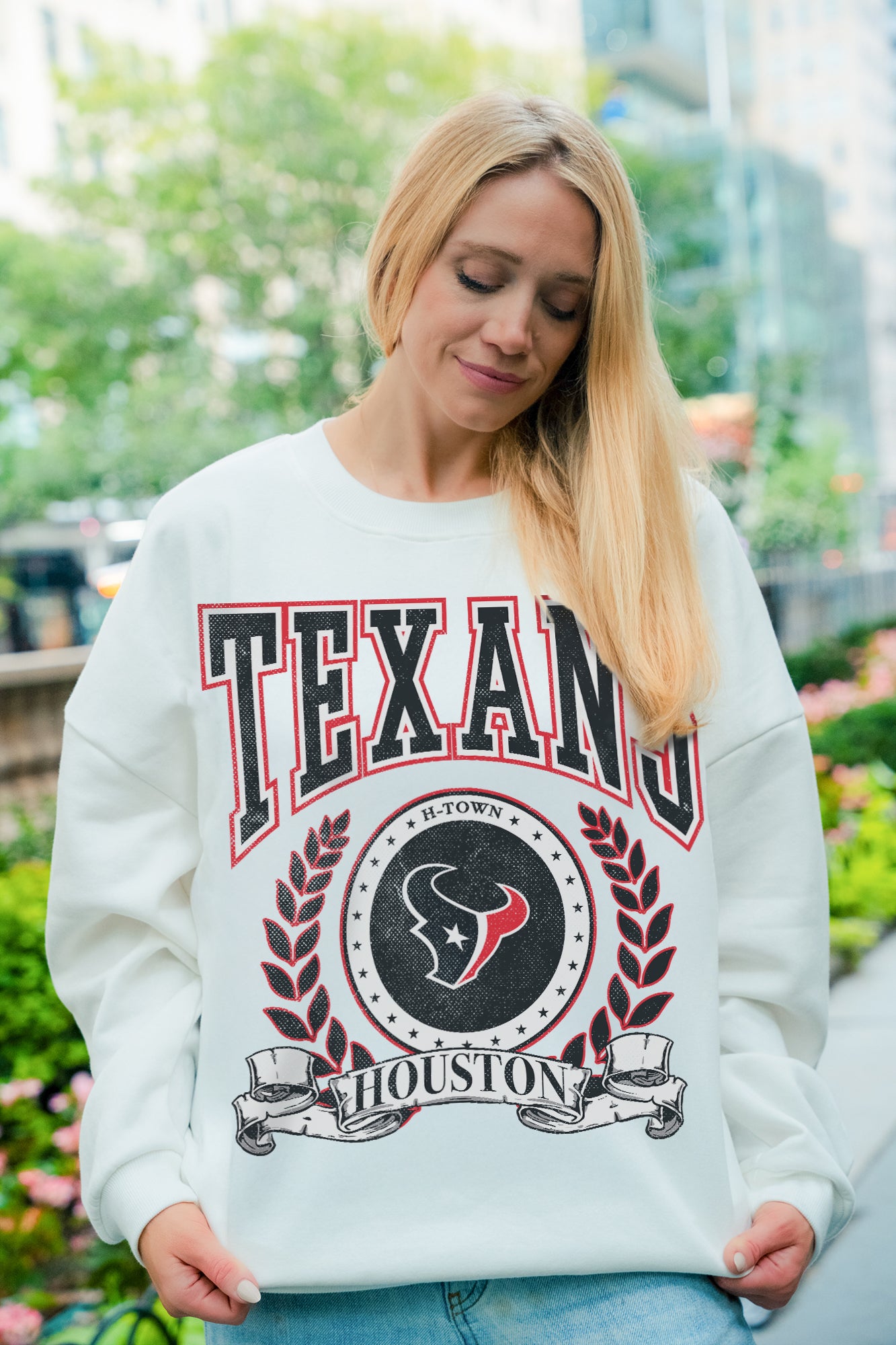 HOUSTON TEXANS STAY COOL PREMIUM FLEECE CREWNECK PULLOVER