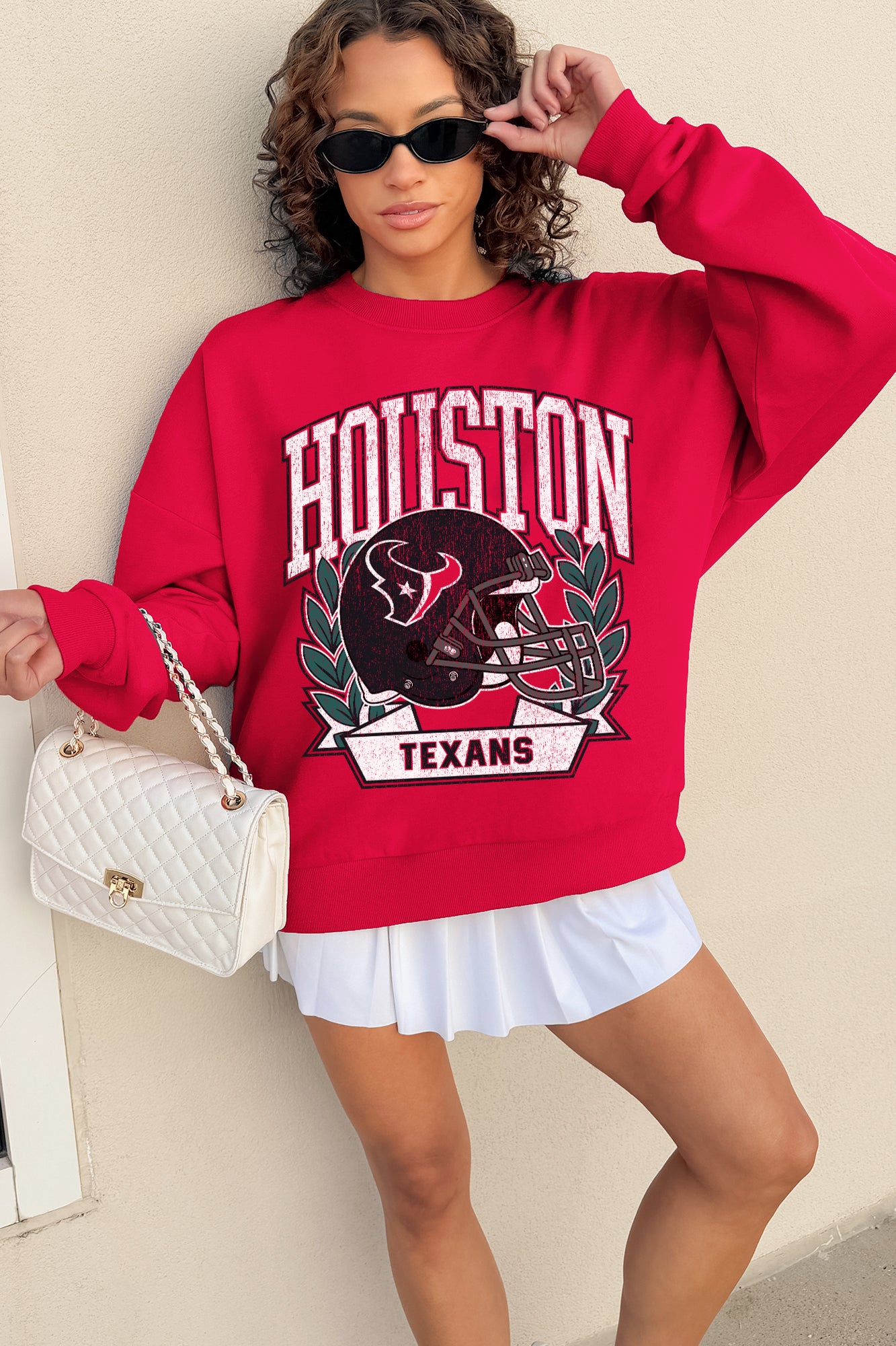 HOUSTON TEXANS CLASSIC ARCHIVES PREMIUM FLEECE DROP SHOULDER CREWNECK PULLOVER