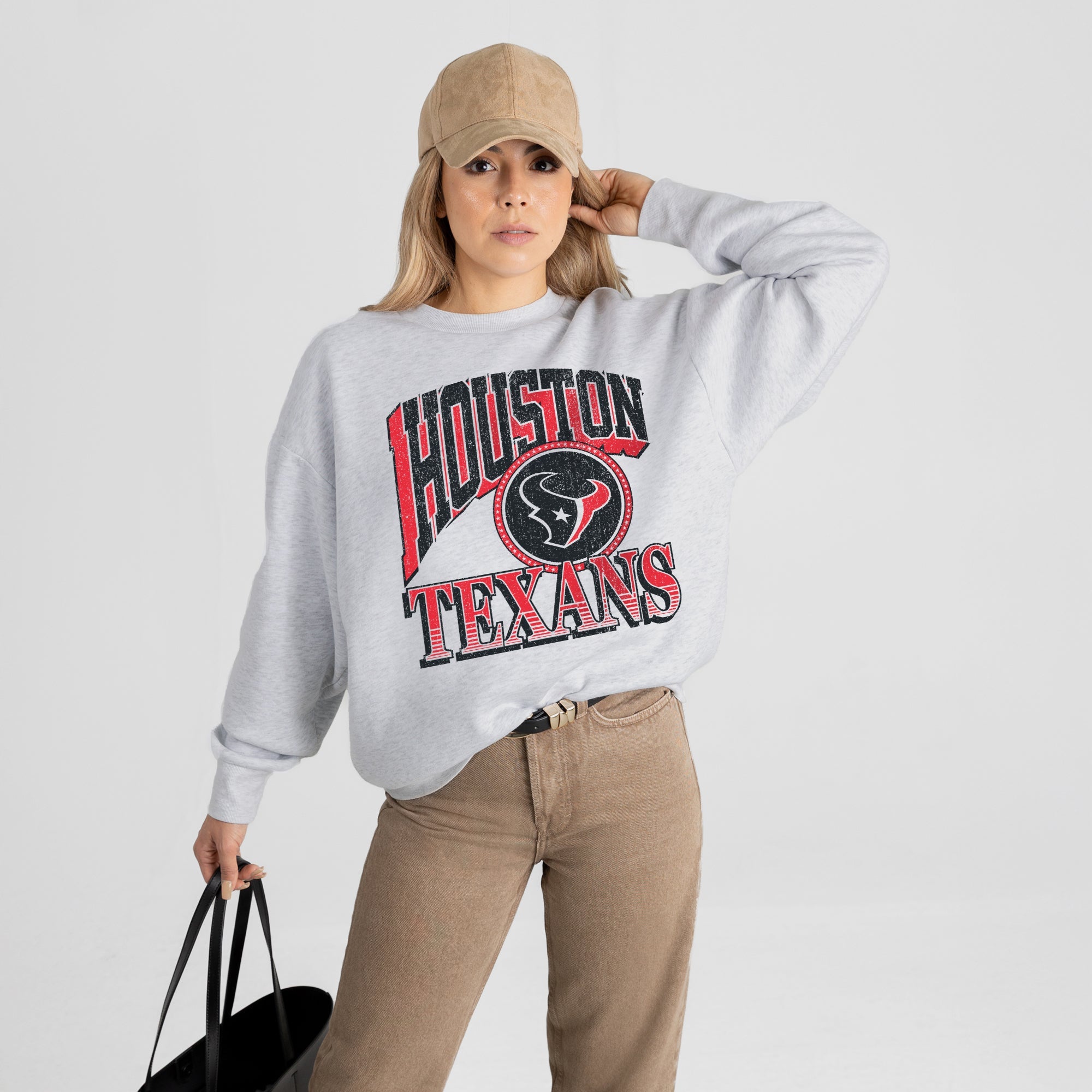 HOUSTON TEXANS GAME ON PREMIUM FLEECE DROP SHOULDER CREWNECK PULLOVER