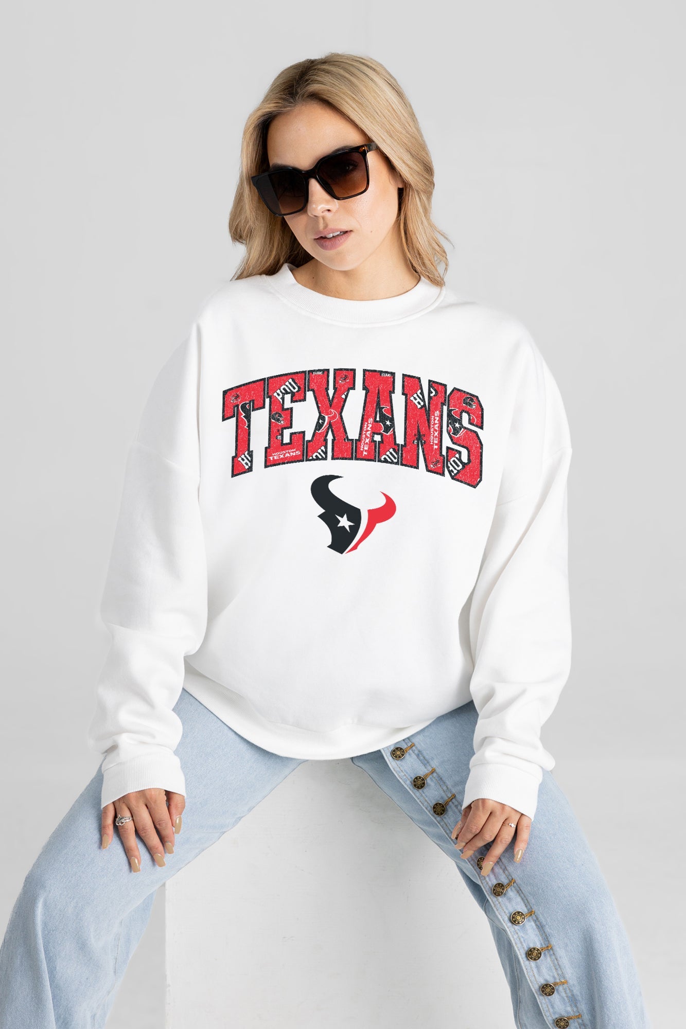 HOUSTON TEXANS SWEET PLAY PREMIUM FLEECE DROP SHOULDER CREWNECK PULLOVER