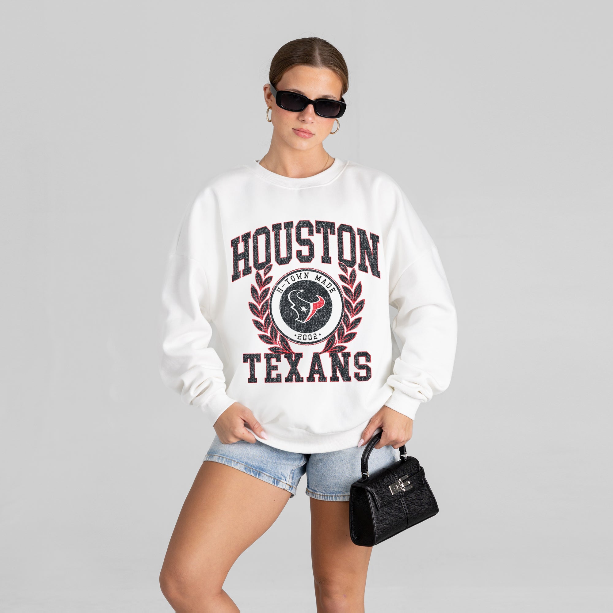 HOUSTON TEXANS GOLD STANDARD PREMIUM FLEECE DROP SHOULDER CREWNECK PULLOVER